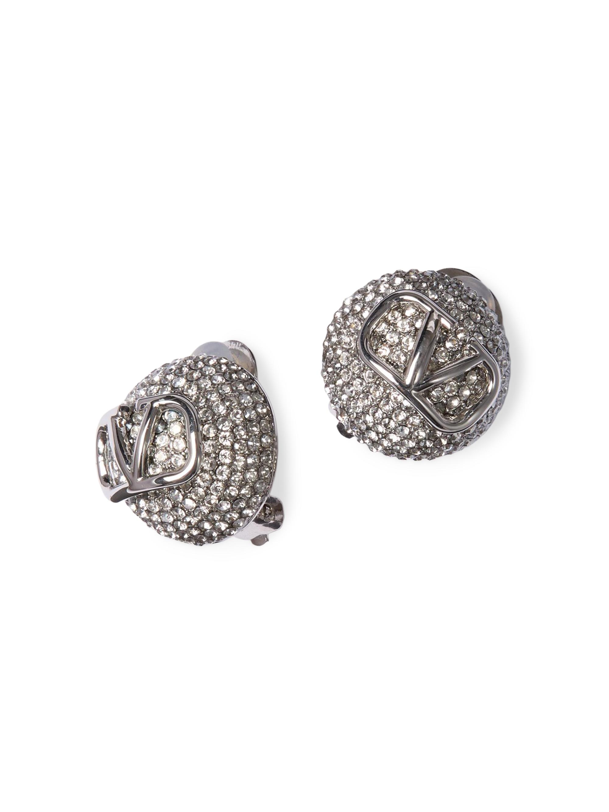 Valentino Garavani Women's VLogo Signature Metal and Swarovski Crystal Earrings - Palladium Crystal