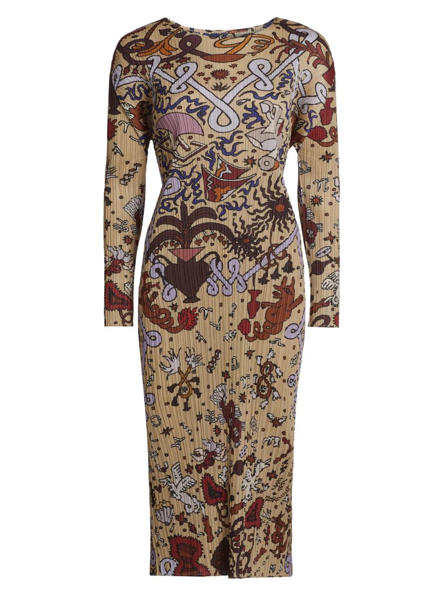 Pleats Please Issey Miyake Interplanetary Printed Midi-Dress