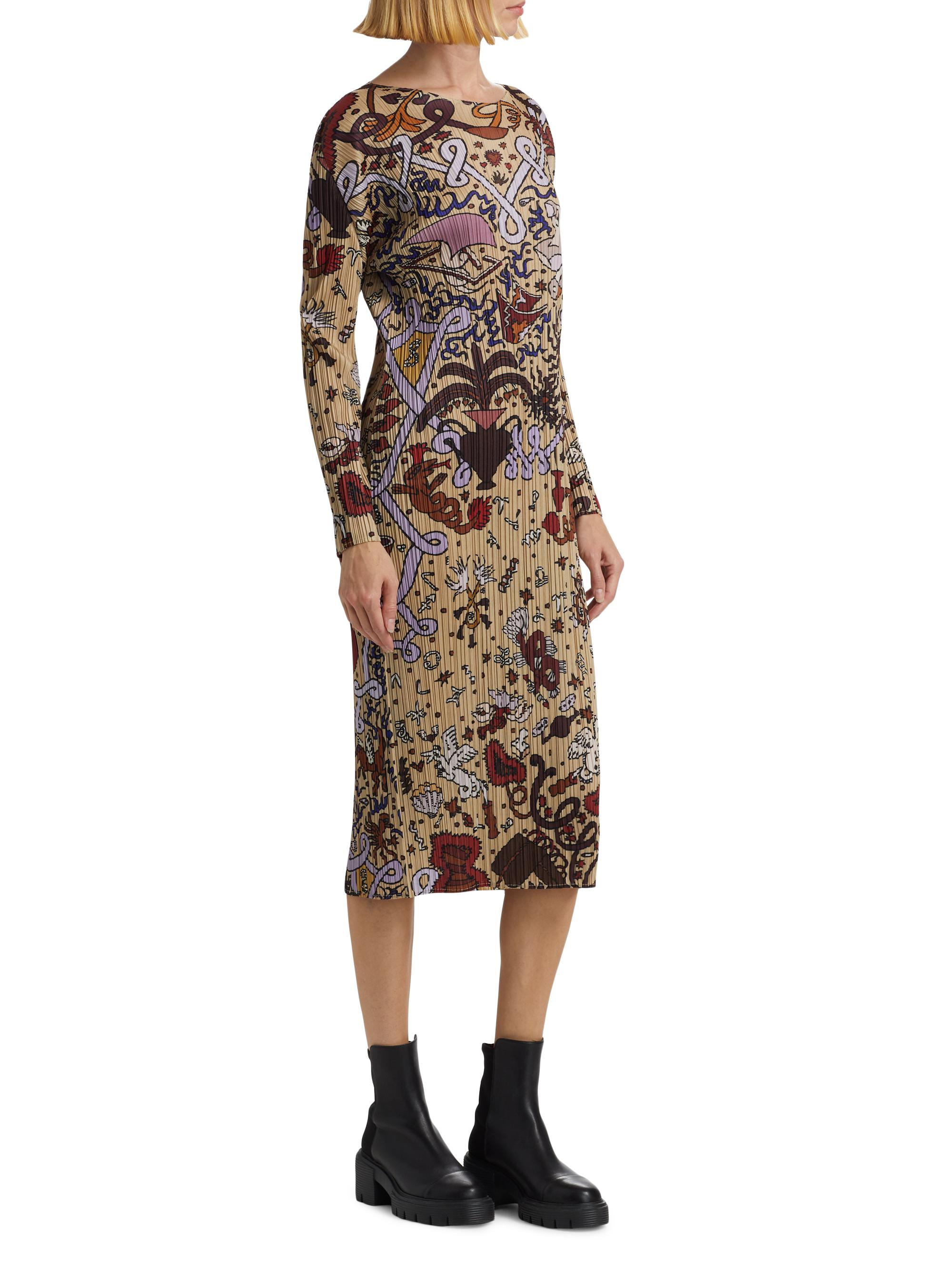 Pleats Please Issey Miyake Interplanetary Printed Midi-Dress