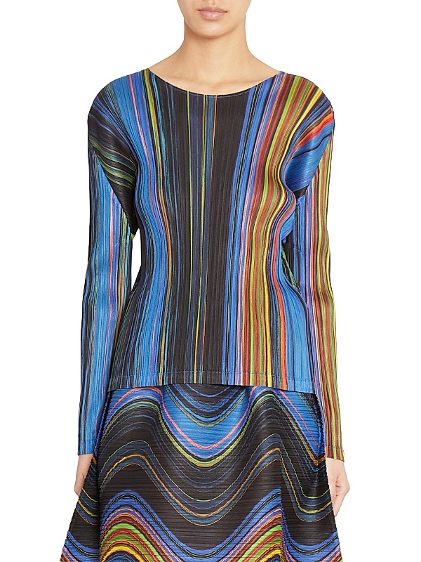 Shop Pleats Please Issey Miyake Warp Pleated Long-Sleeve Top Shop Pleats Please Issey Miyake Warp Pleated Long-Sleeve Top