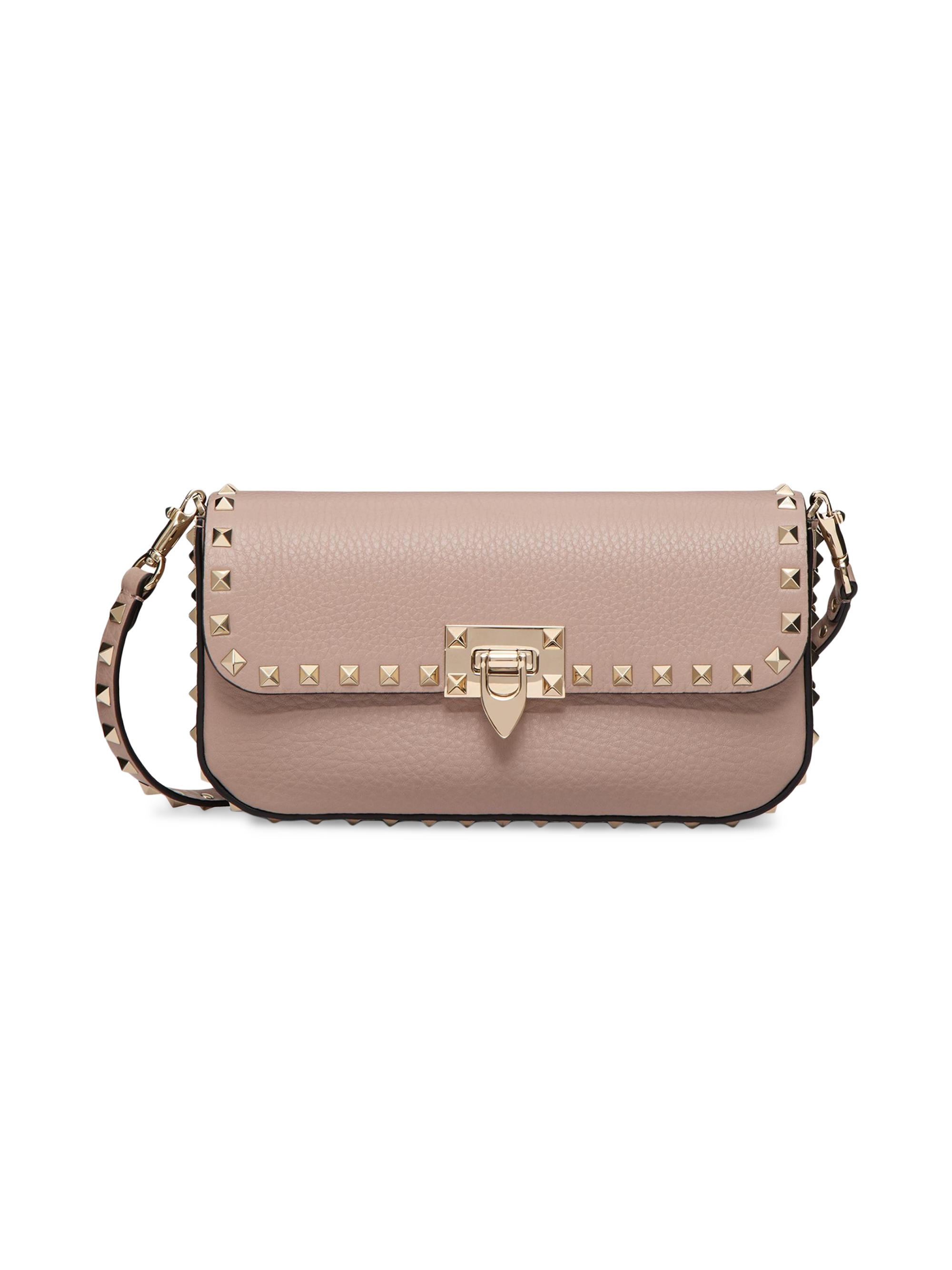 Valentino Garavani Women's Rockstud Grainy Calfskin Shoulder Bag - Poudre