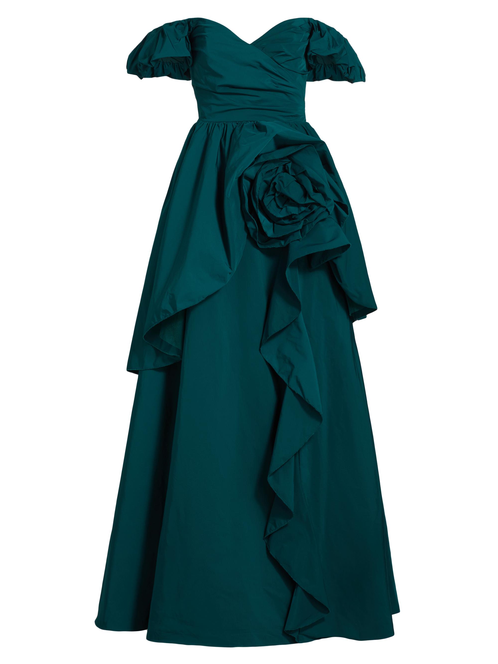 Marchesa Notte Women's Draped Off-The-Shoulder Gown - Peacock