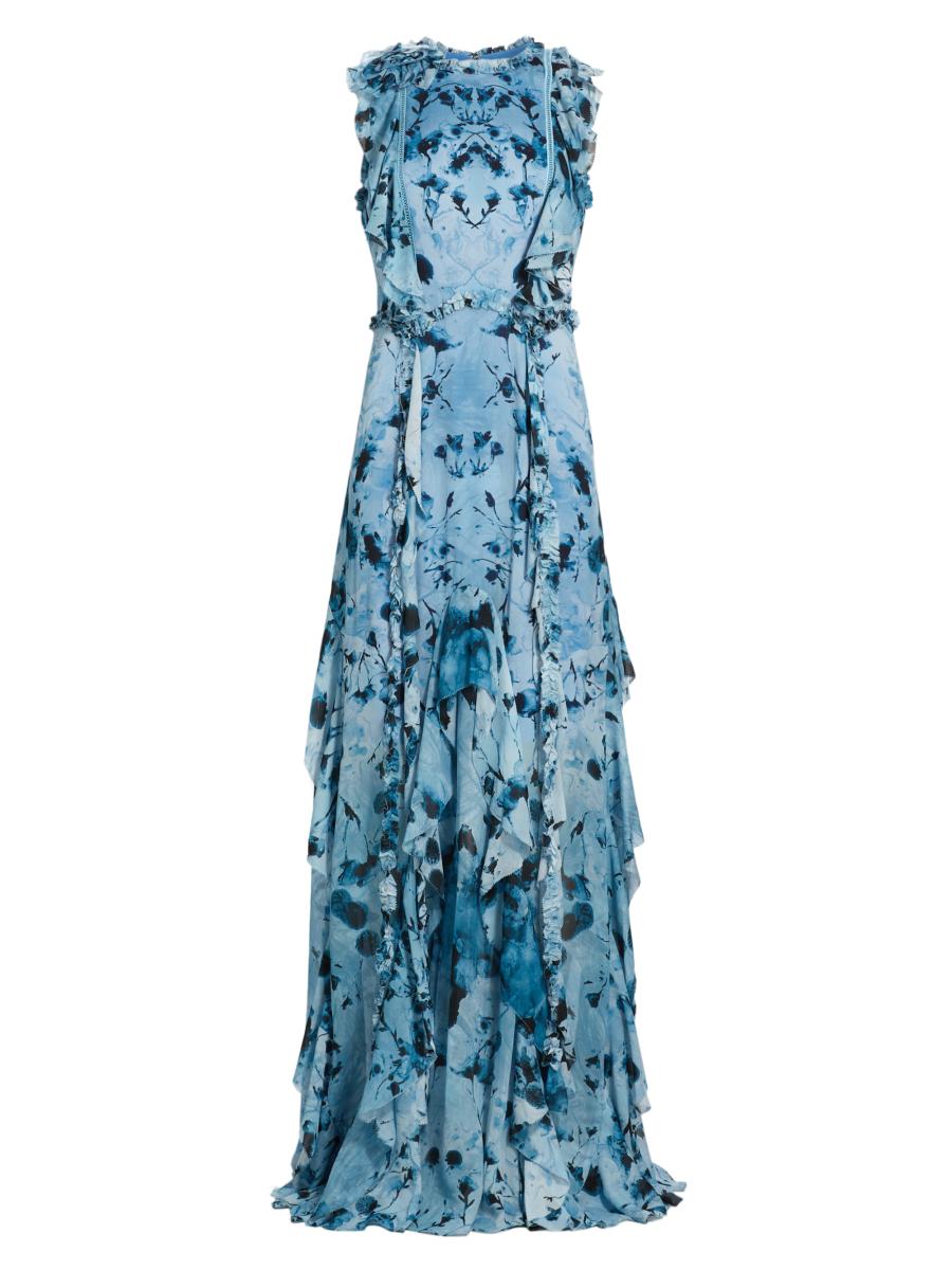 花柄★タフタ★チュール★ワンピース★ MARCHESA NOTTE 線画タッチ花柄ギャザー切替ワンピース - ベルーナ【公式】