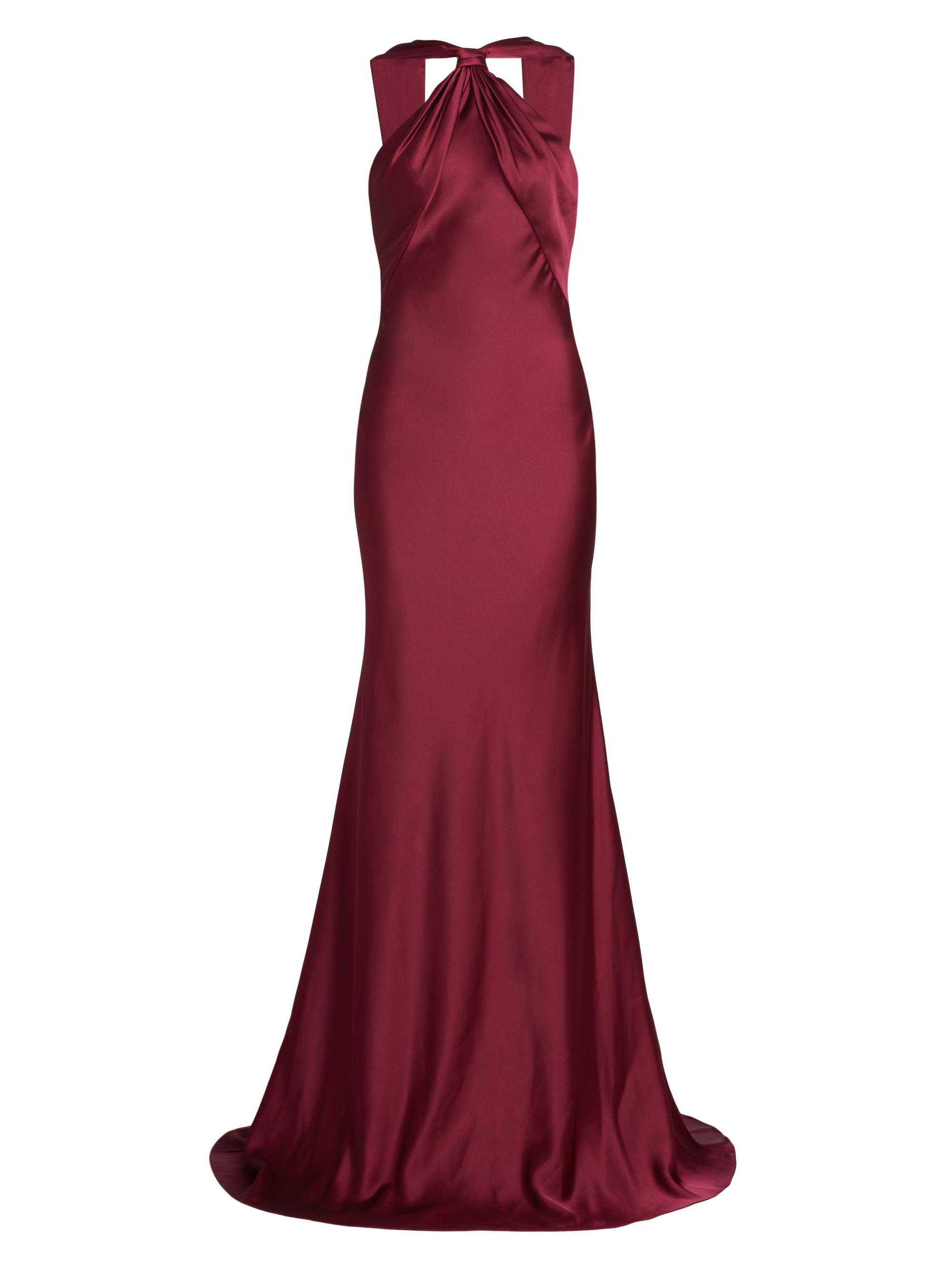 ML Monique Lhuillier Women's Mallory Satin Halterneck Gown - Bordeaux
