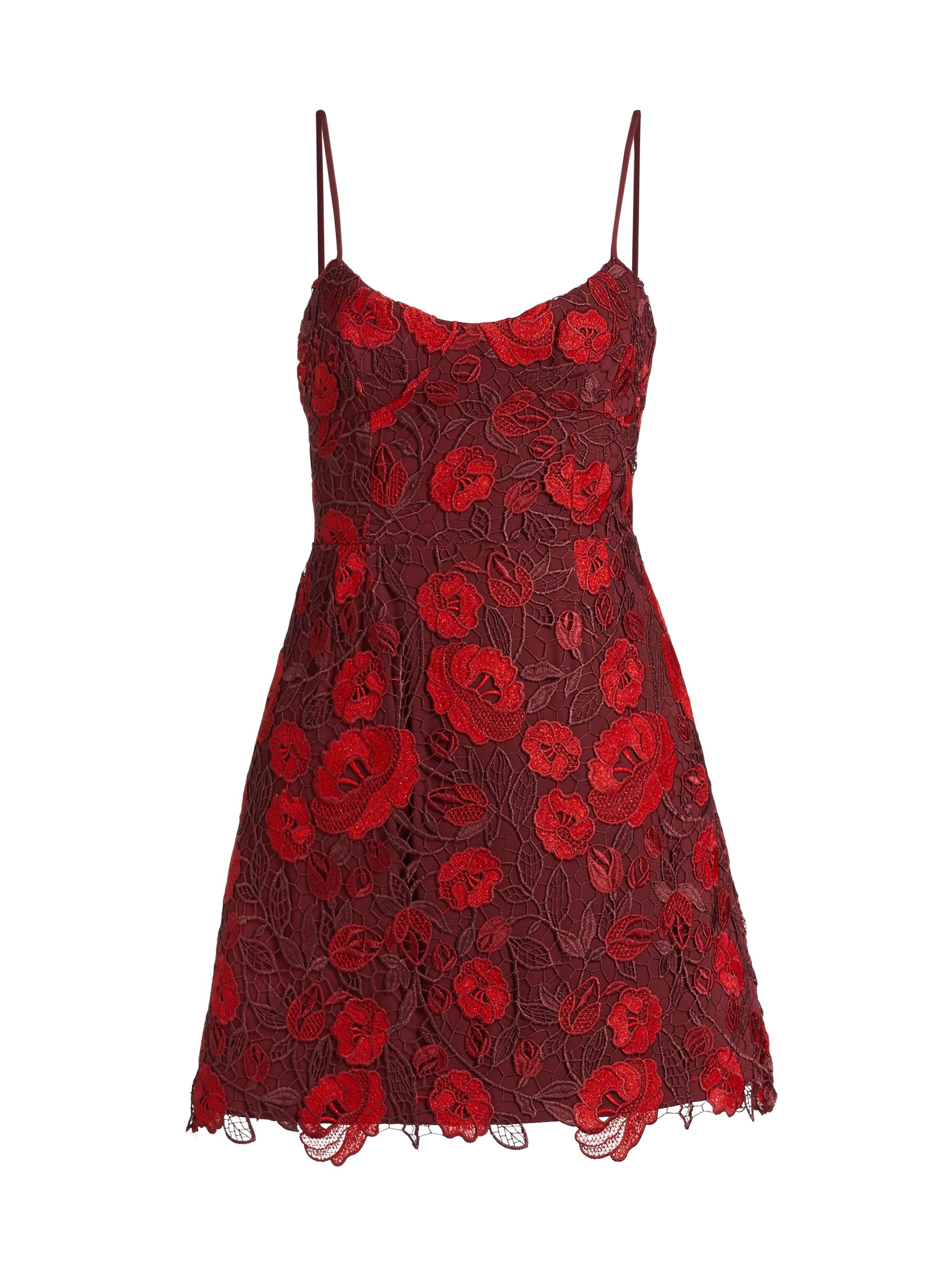 ML Monique Lhuillier Women's Arielle Metallic Lace Sleeveless Minidress - Crimson Bordeaux