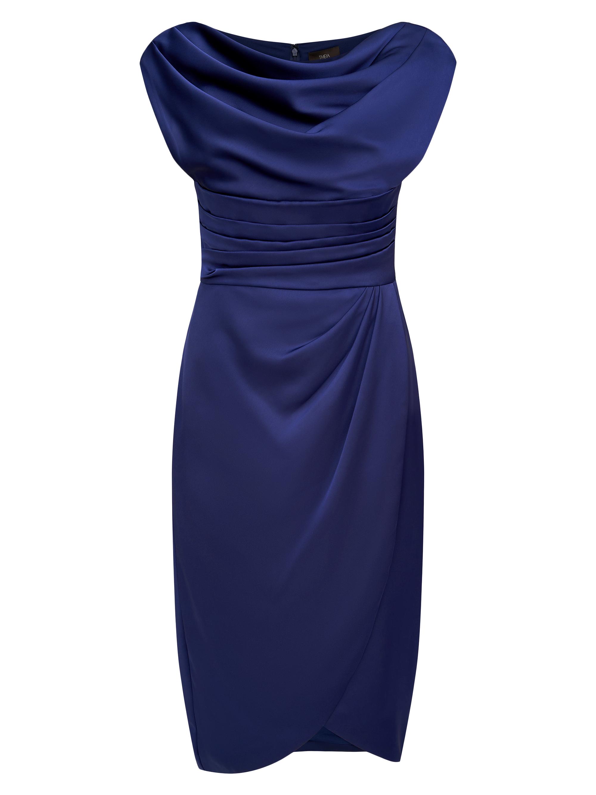 Theia Women's Ivy Gathered Satin Cocktail Dress - Nautical Navy