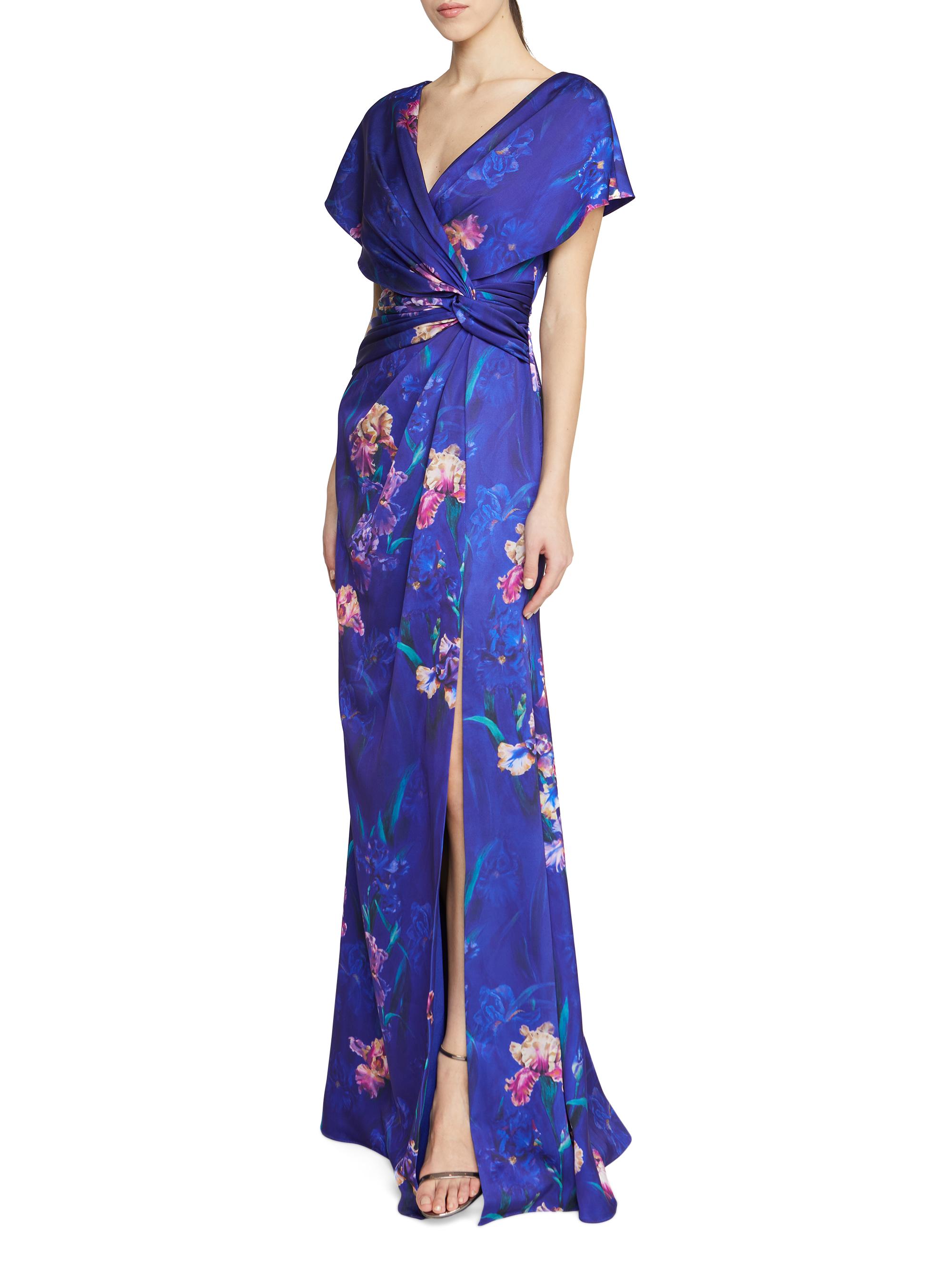 floral satin fit and flare dress Black Floral Satin Maxi Dress - All Dresses main image 1