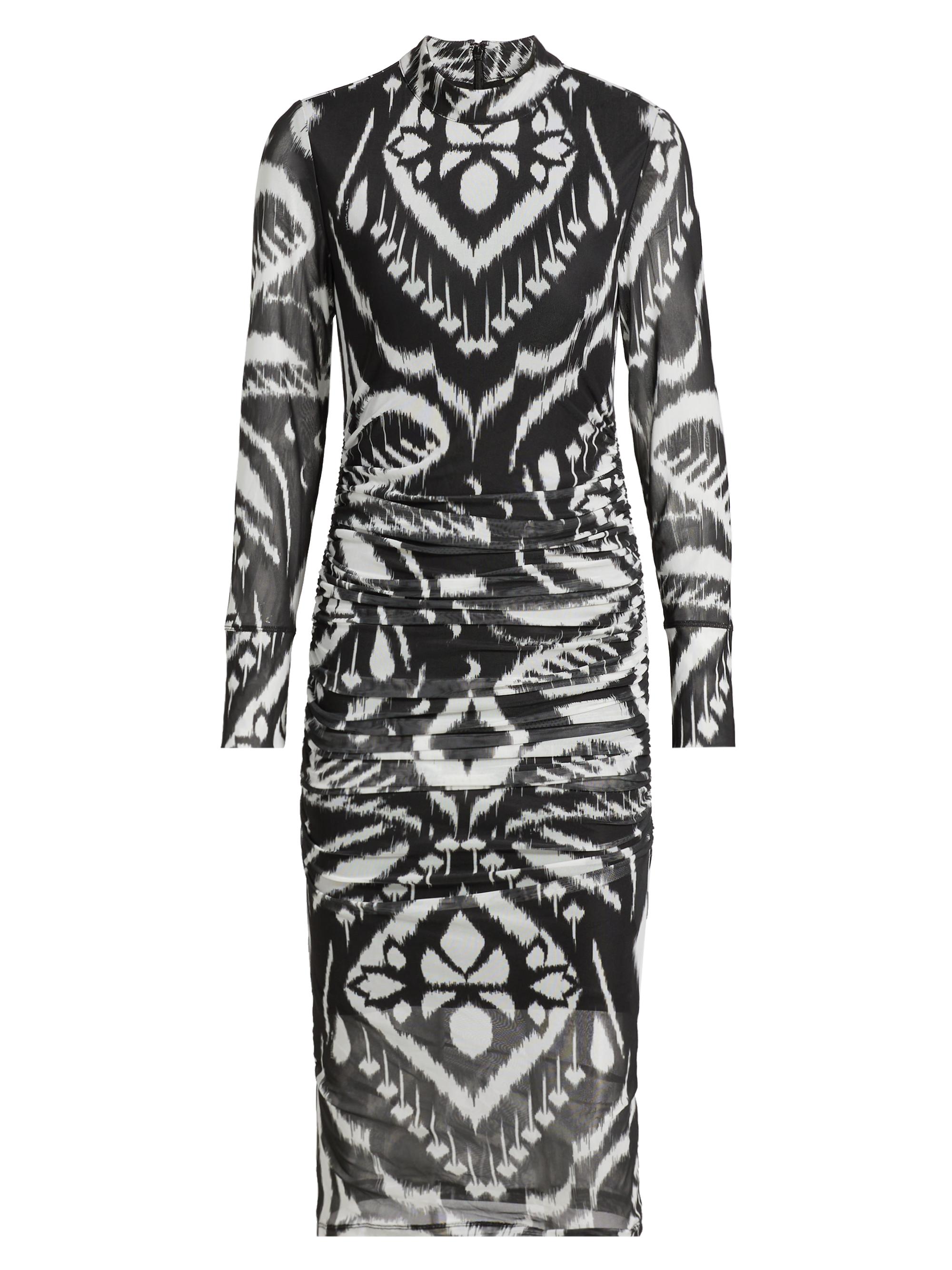 Farm Rio Women's Ikat Ruched Tulle Midi-Dress - Pineapple Ikat Black