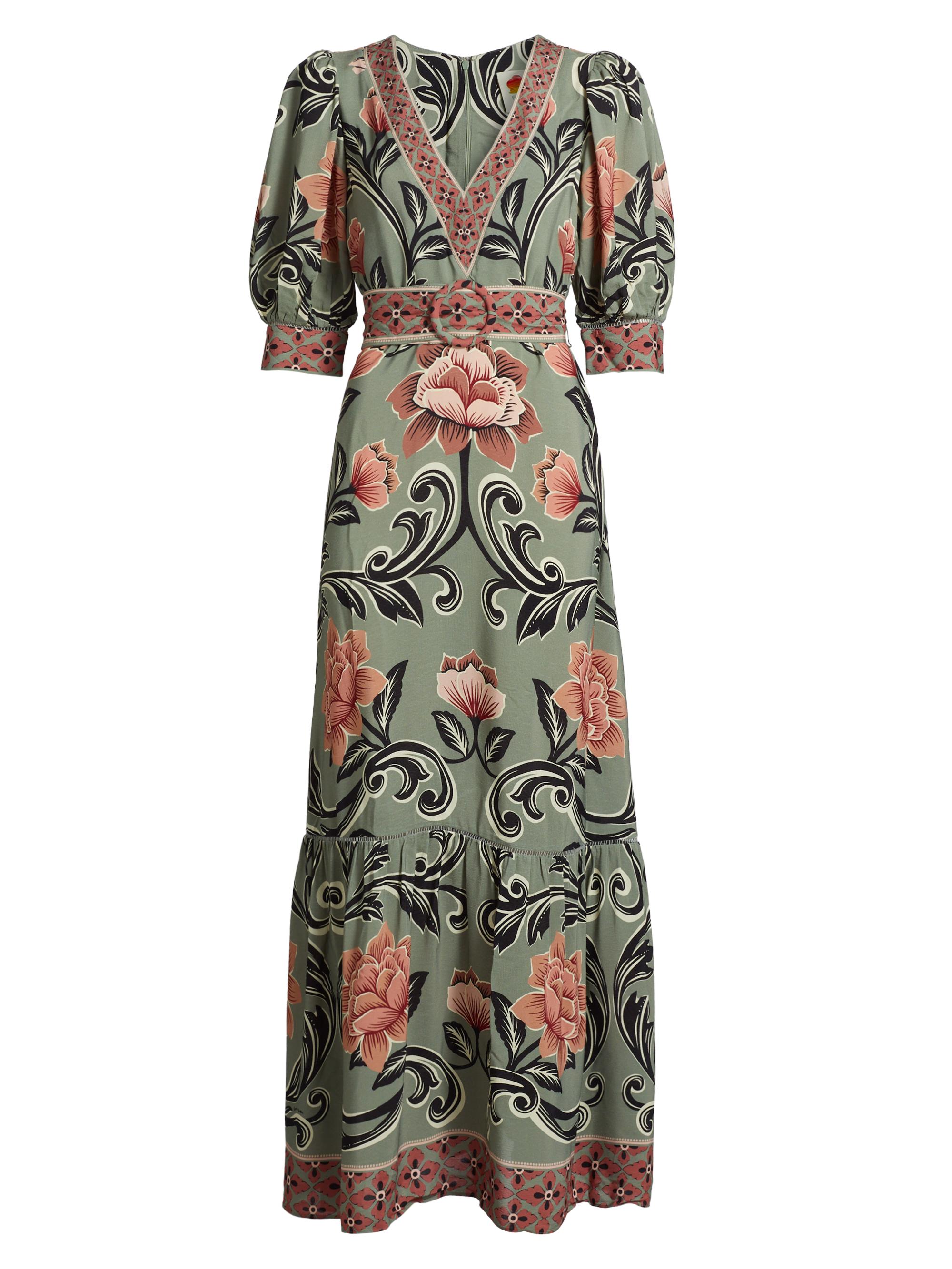 Farm Rio Women's Arabesque Floral V-Neck Maxi Dress - Arabesque Floral Green