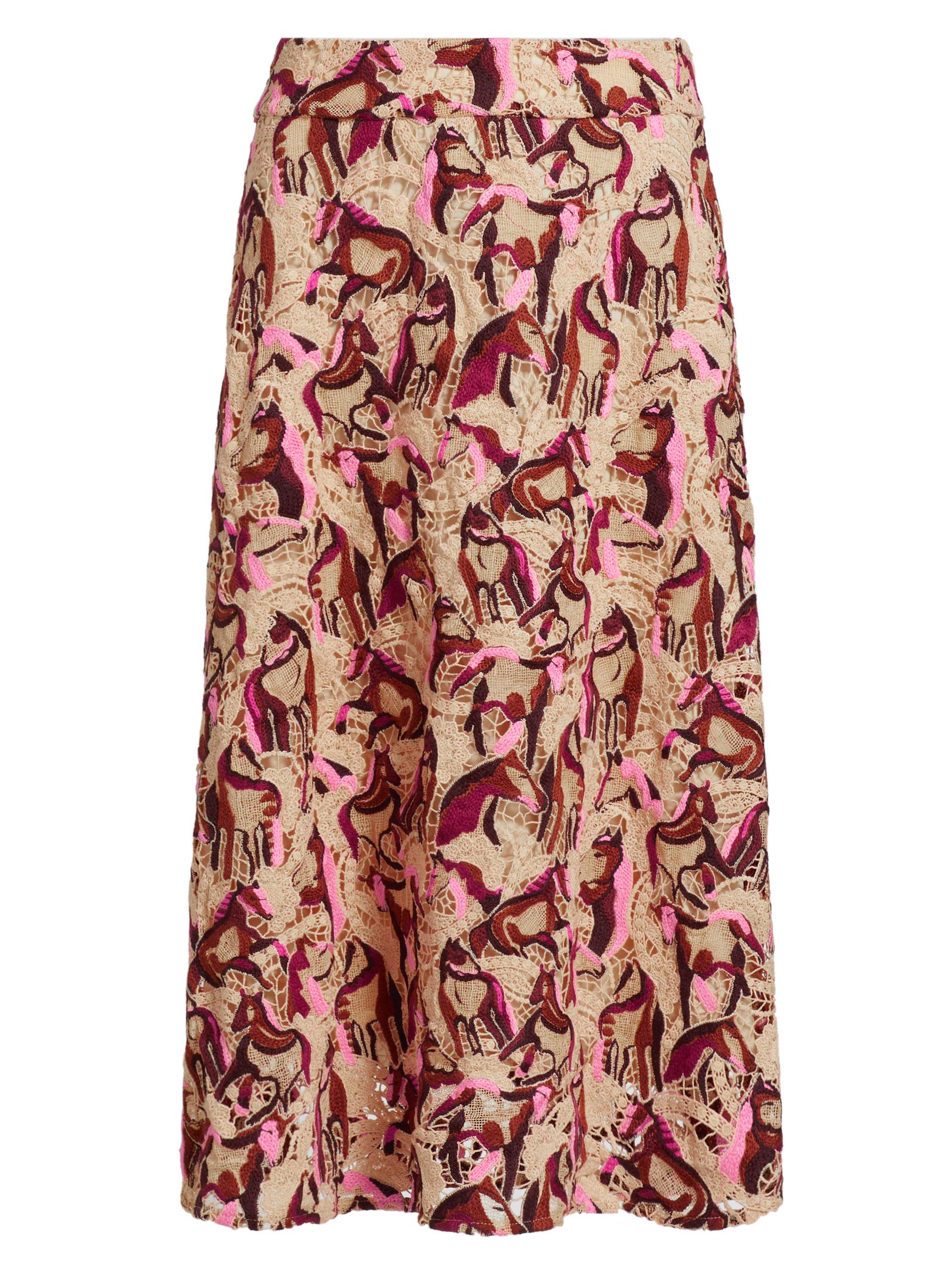 Farm Rio Women's Embroidered Horses Guipure-Lace Midi-Skirt - Grey