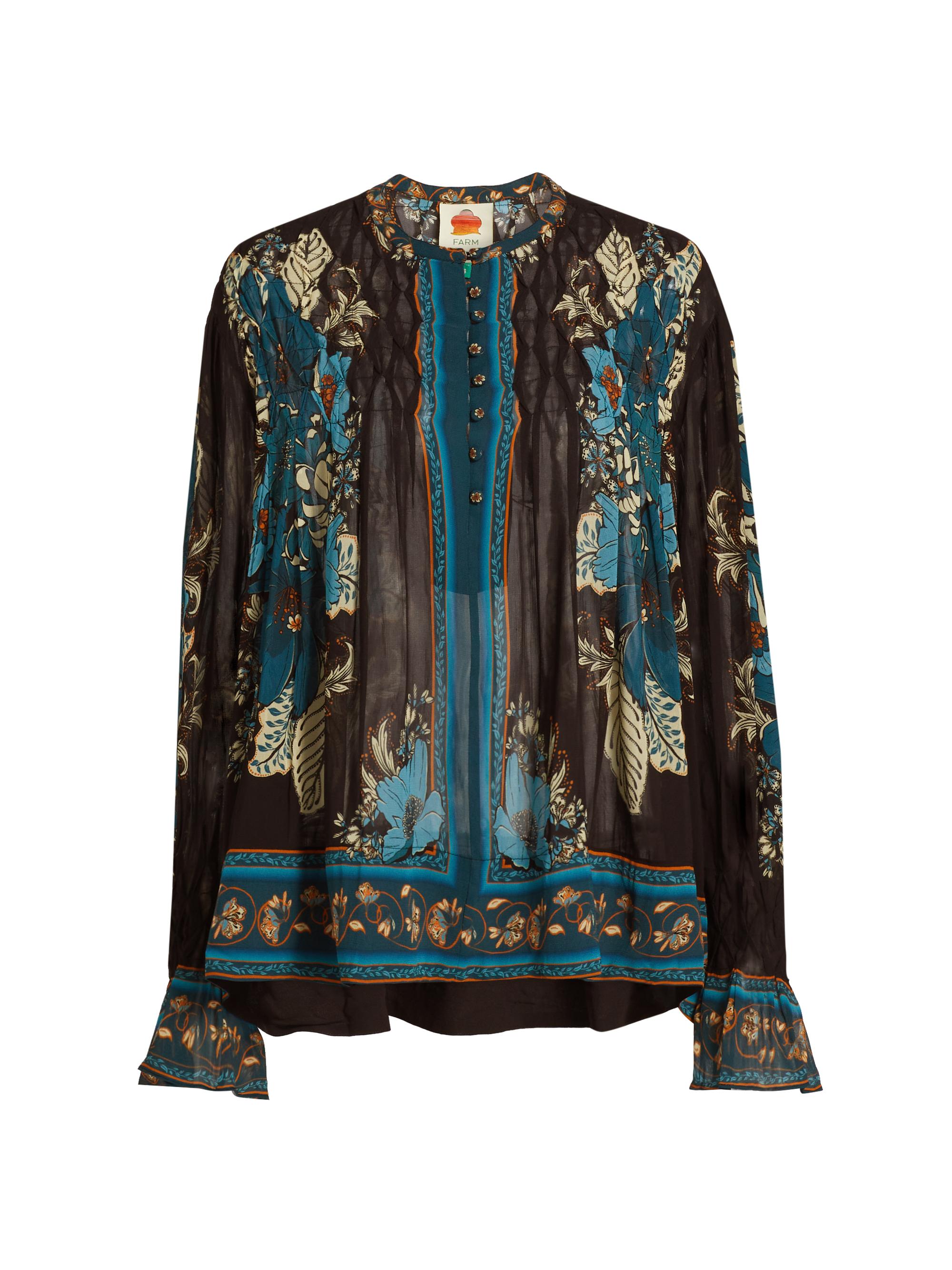 Farm Rio Women's Blossom Tapestry Smocked Blouse - Blossom Tapestry Black