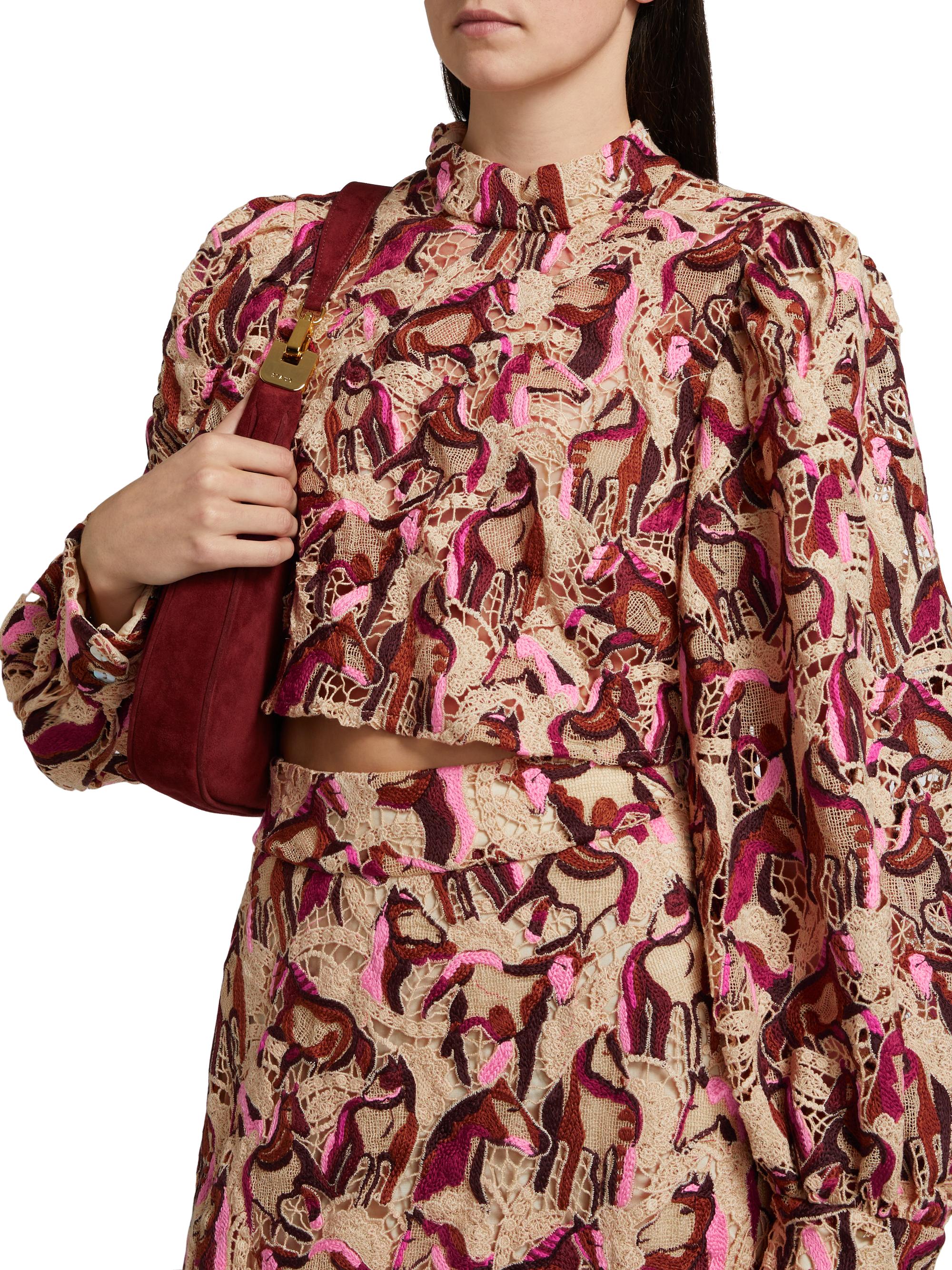 Farm Rio Embroidered Horses Guipure-Lace Blouse | Saks Fifth Avenue