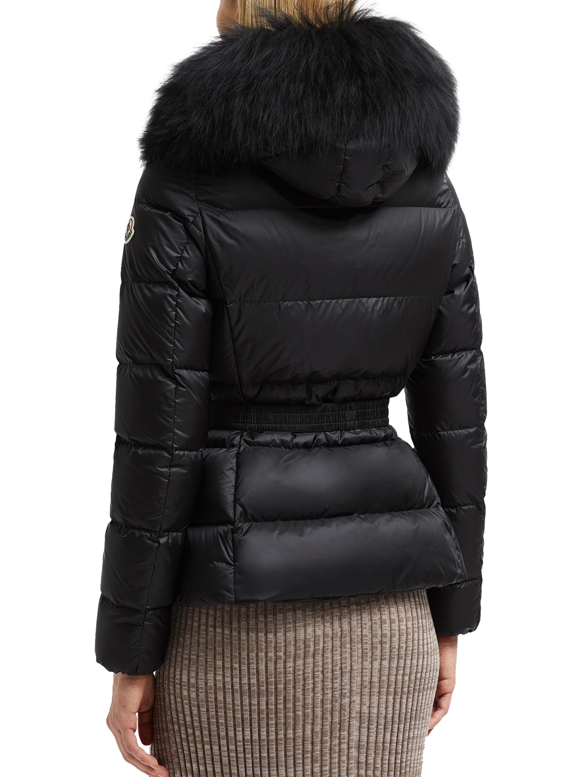 Boed Belted Short Jacket with Shearling Hood Trim