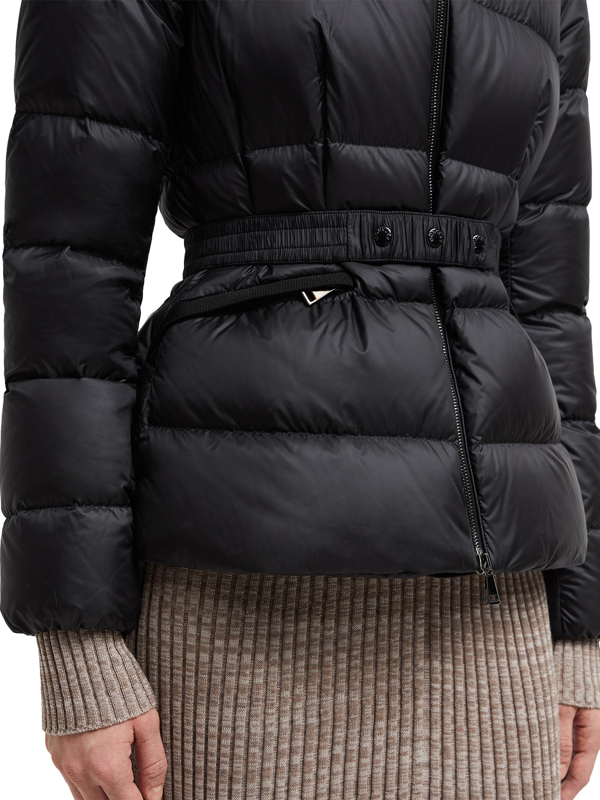 Boed Belted Short Jacket with Shearling Hood Trim