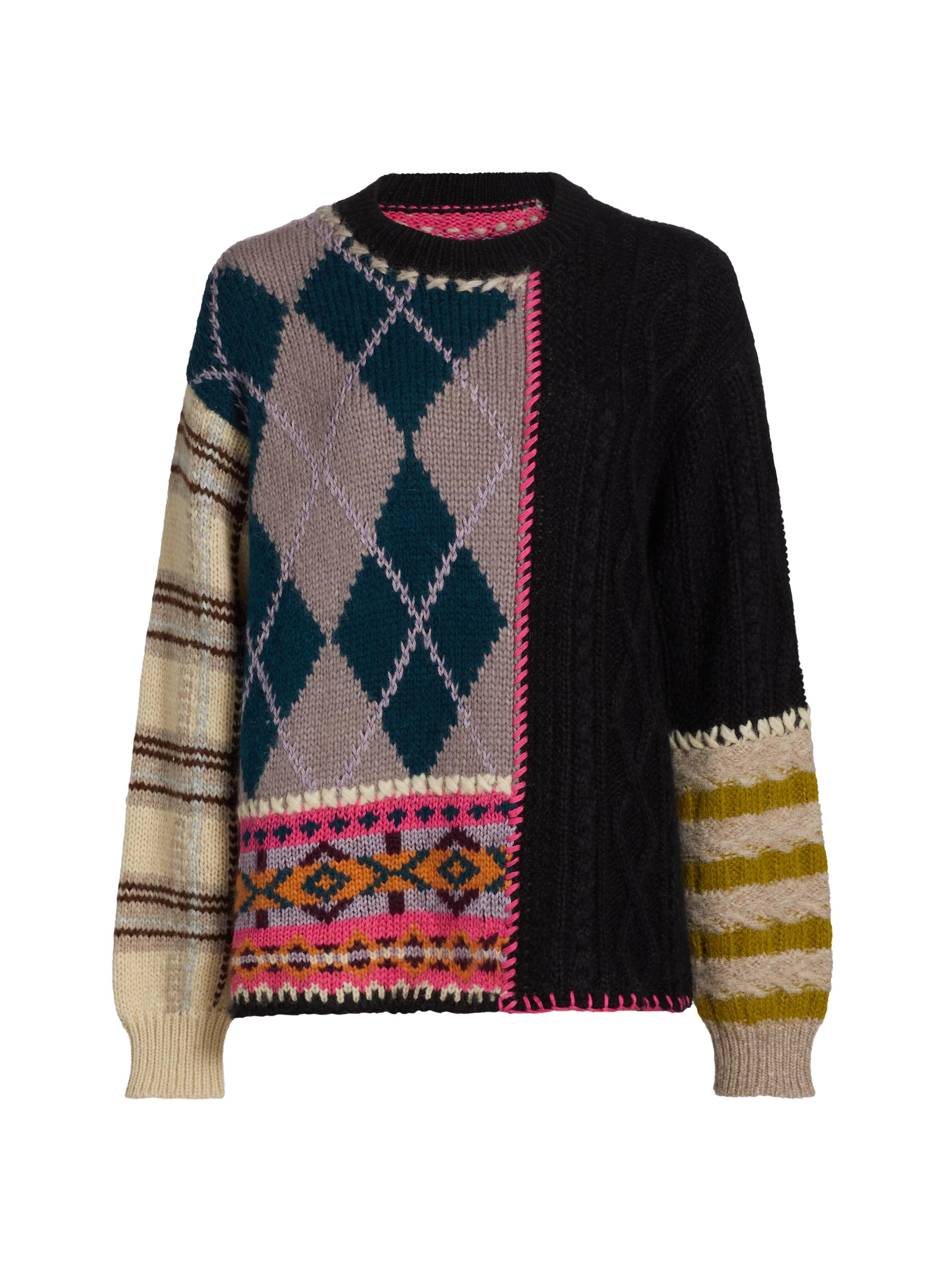 Lingua Franca Women's Hutton Patchwork Crewneck Sweater - Black Patchwork