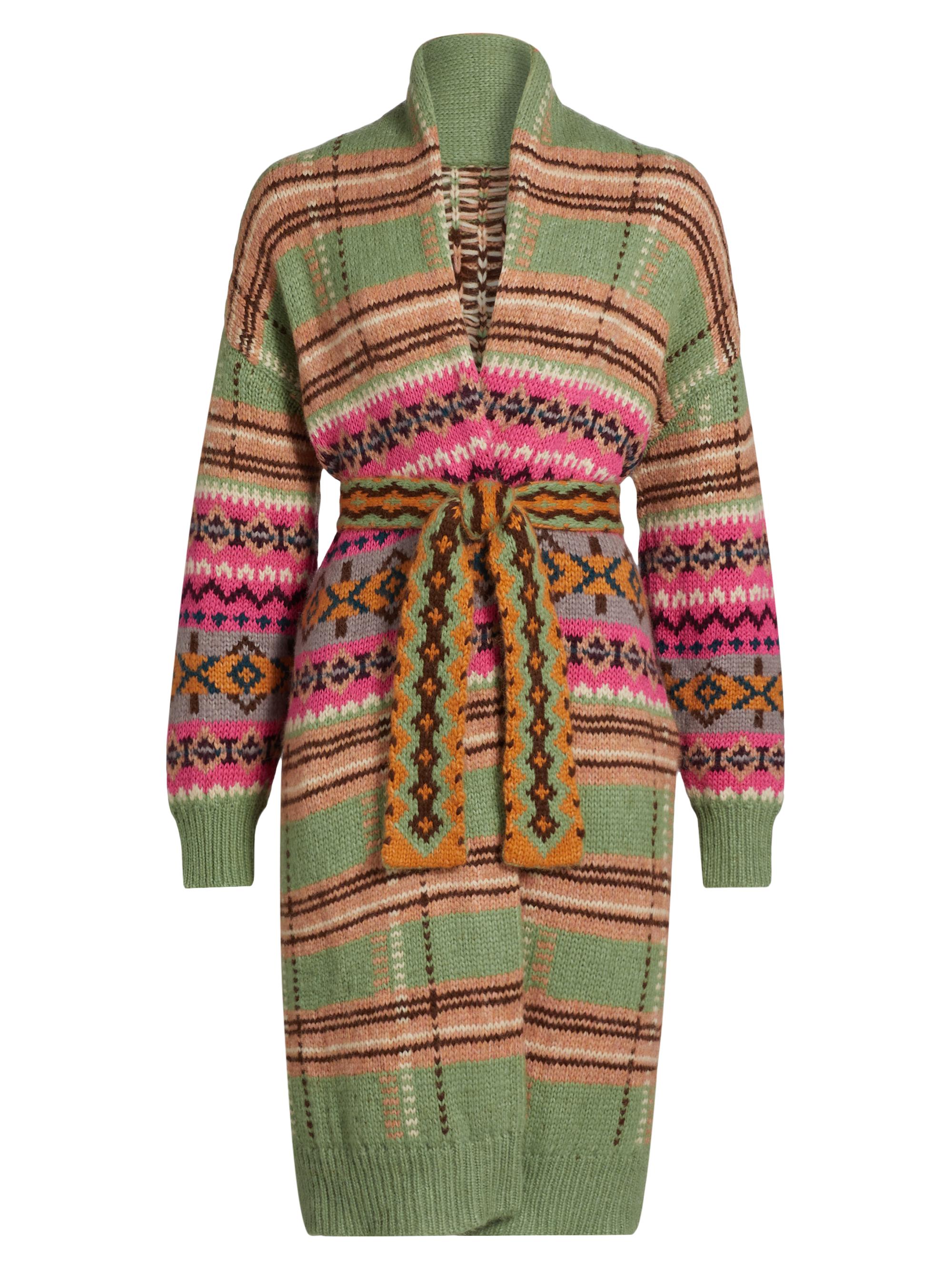 Lingua Franca Women's Bianca Plaid Alpaca-Blend Tie-Waist Robe - Mint Plaid