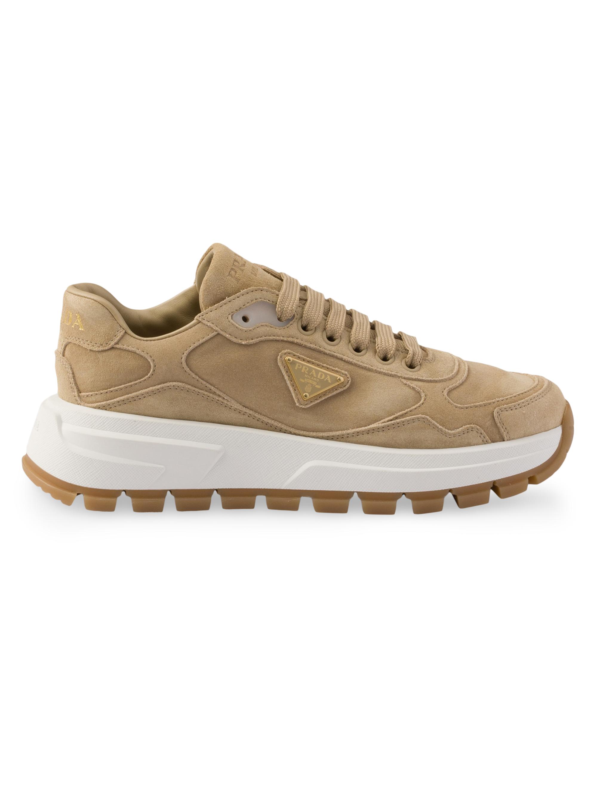 Prada Women's Prax 01 Suede Sneakers - Beige Khaki