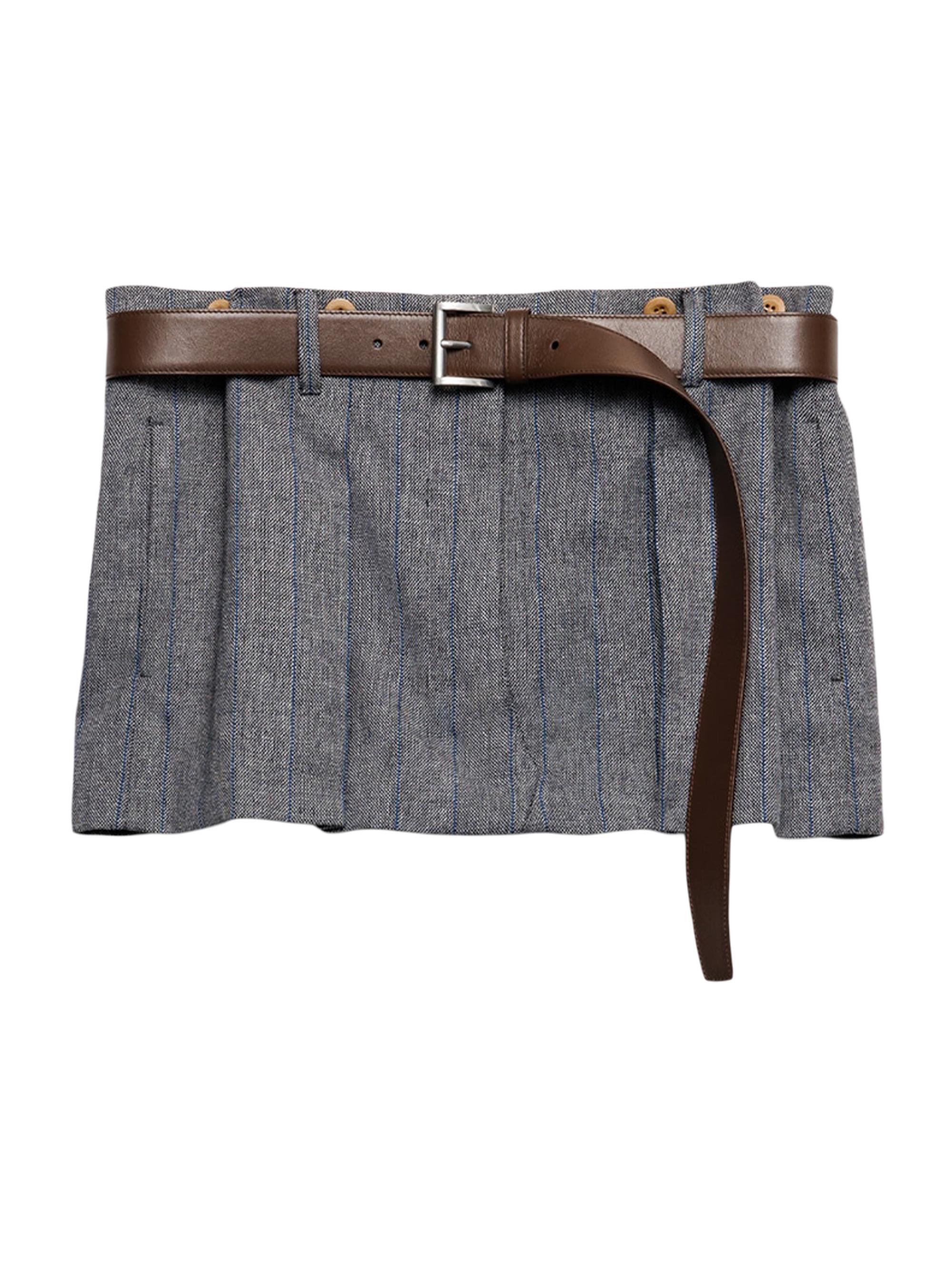 Prada Women's Pinstriped Wool Mini Skirt - Grey