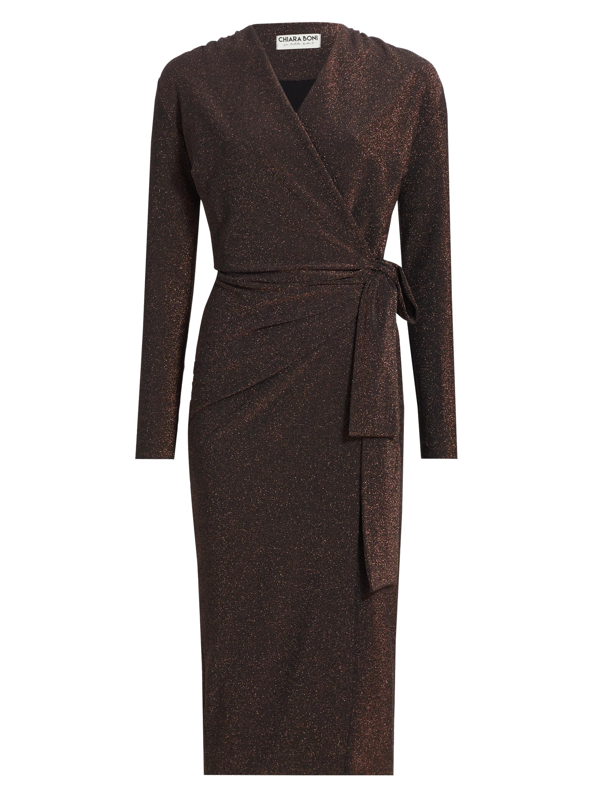 Chiara Boni La Petite Robe Women's Antan Starry Metallic Jersey Faux-Wrap Midi-Dress - Bronze