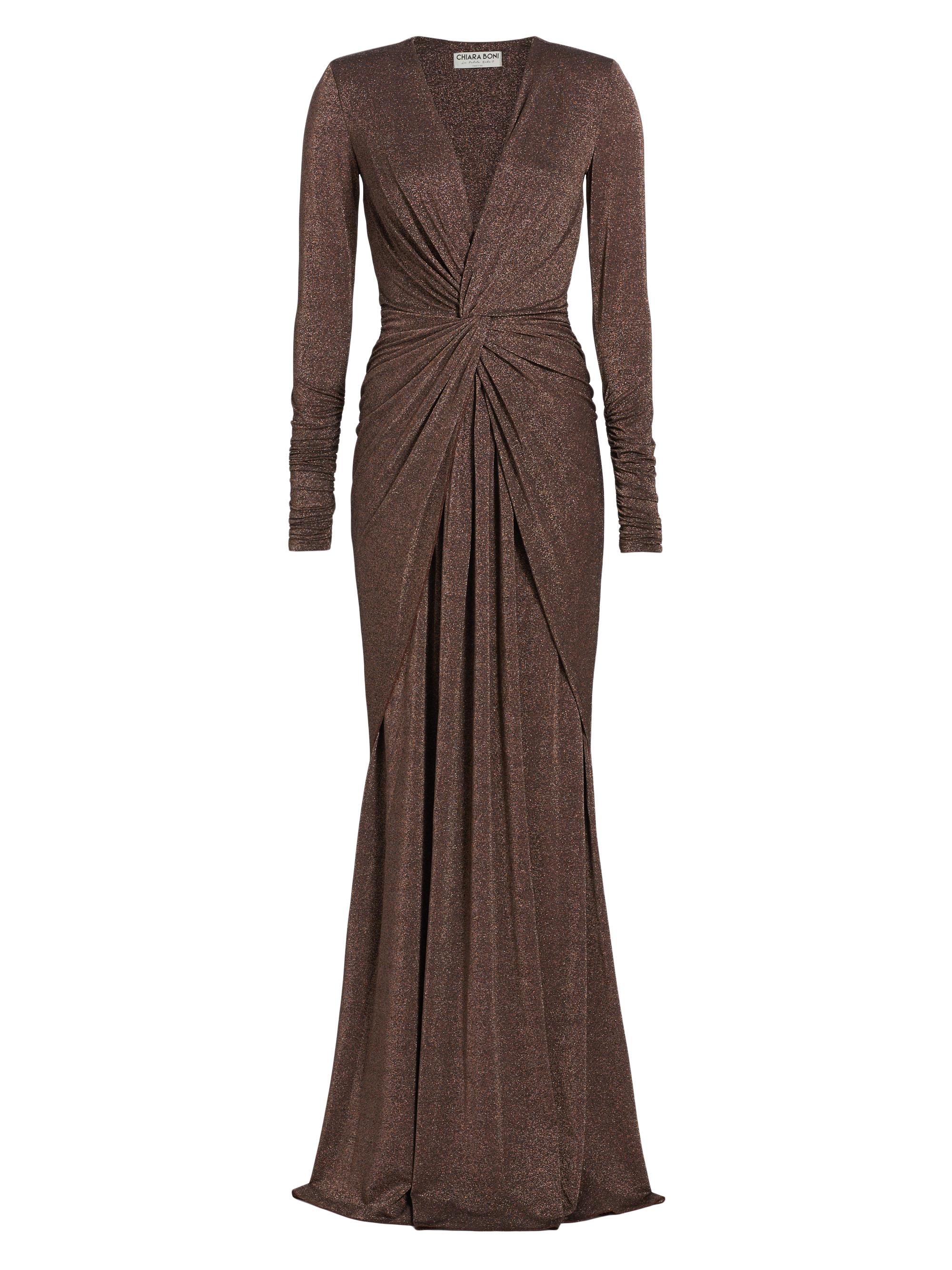 Chiara Boni La Petite Robe Hajar Metallic Jersey Twist-Front Gown
