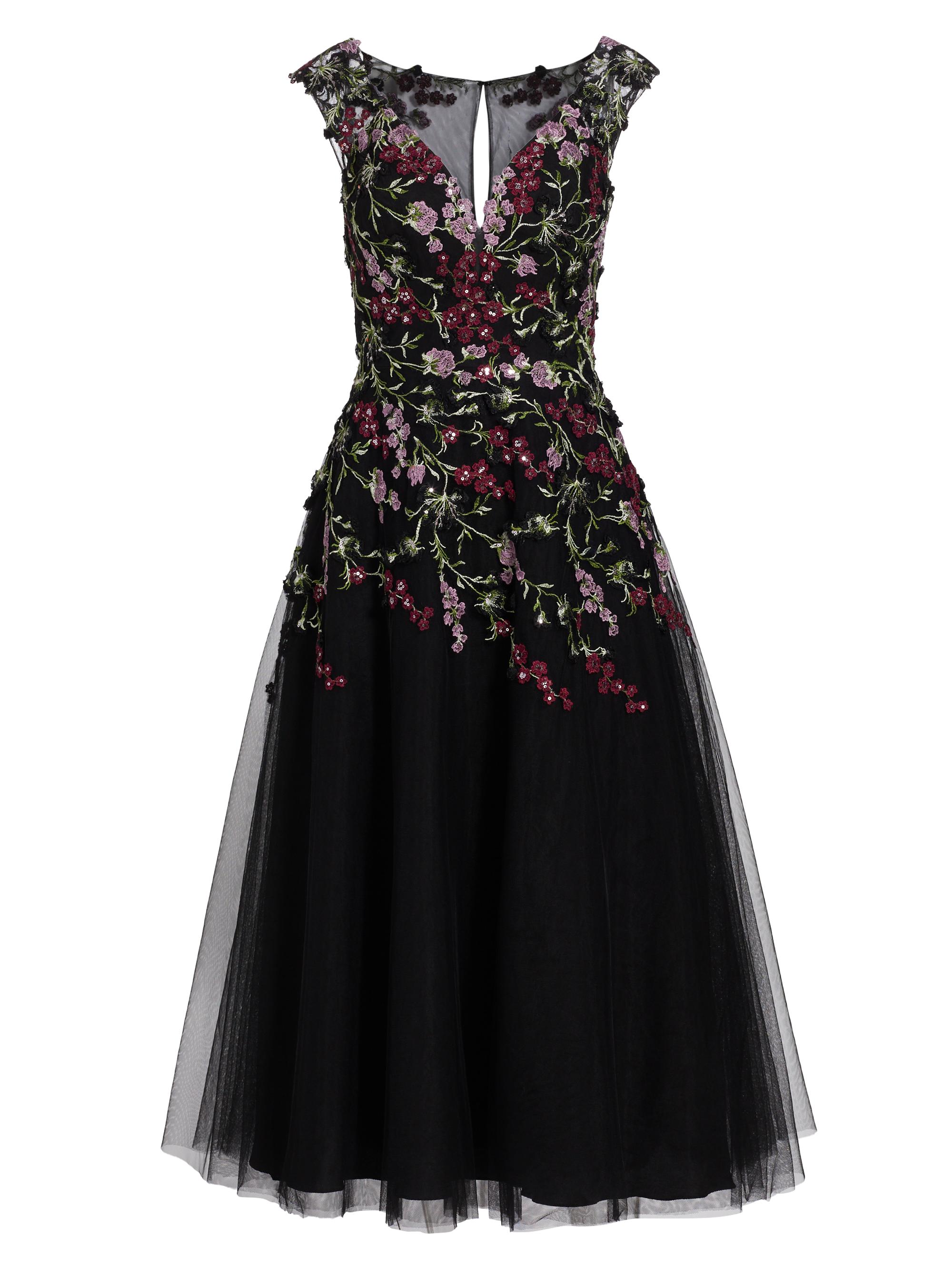 Teri Jon by Rickie Freeman Women's Embroidered Tulle Fit &Flare Midi-Dress - Black Multi - Women's Clothing