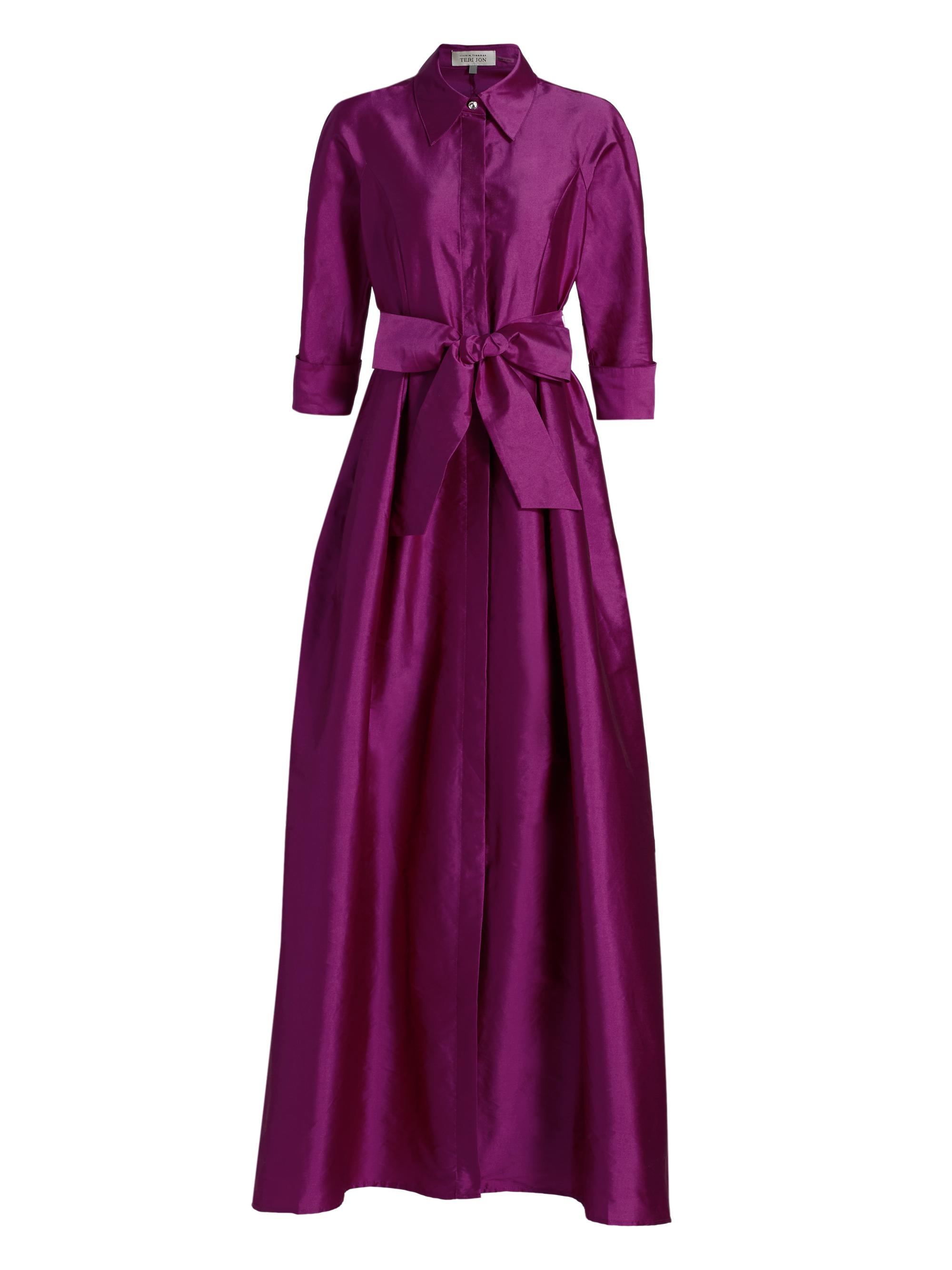 Teri Jon by Rickie Freeman Women's Shirt Waist Tafetta Gown - Berry