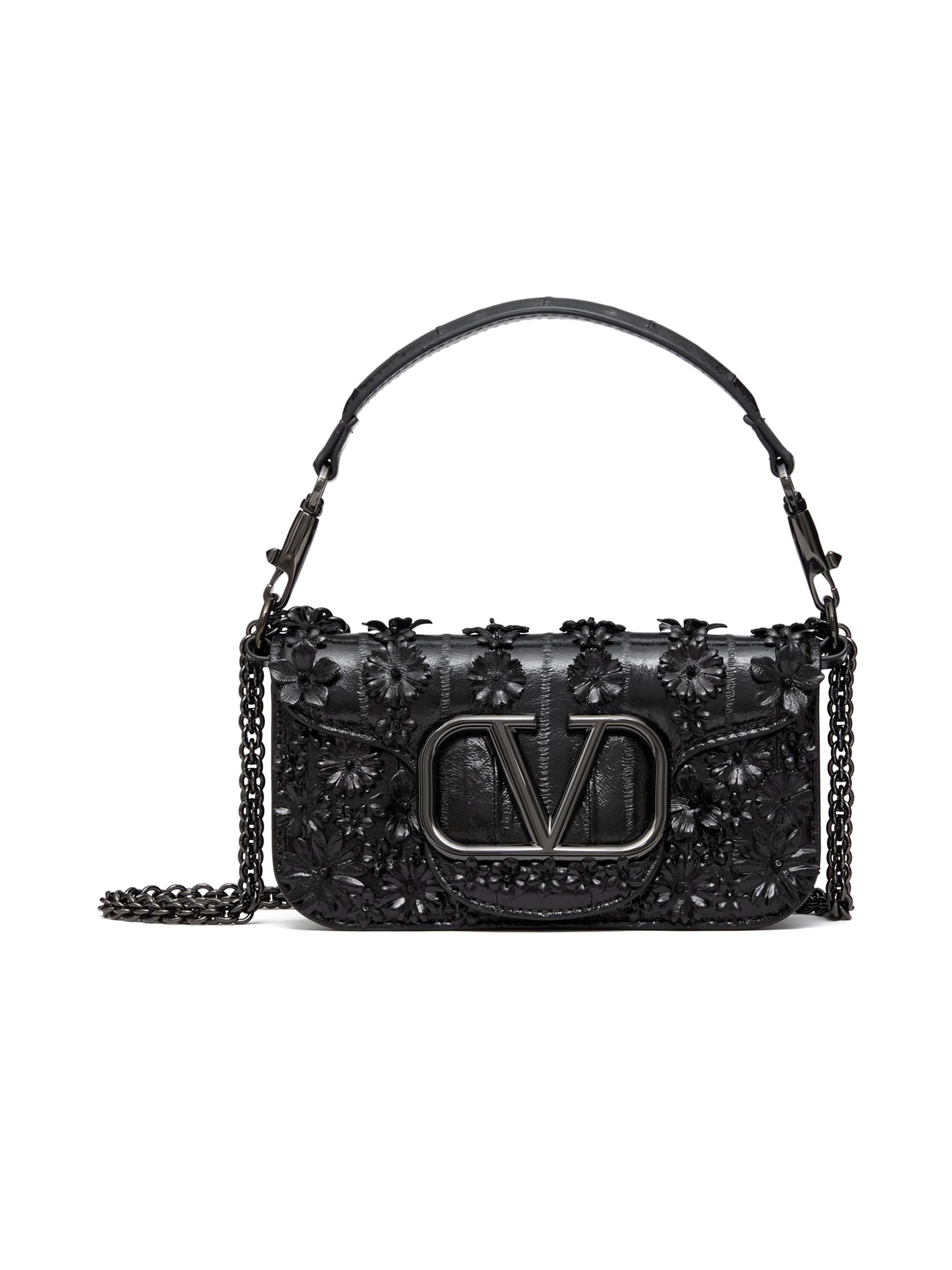 Valentino Garavani Women's Locò  Embroidered Shoulder Bag Embroidered in Eel - Black