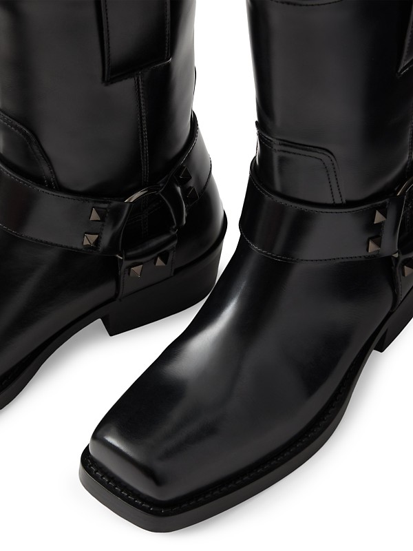 Shop Valentino Garavani Rockstud 40MM Calfskin Biker Ankle Shop Valentino Garavani Rockstud 40MM Calfskin Biker Ankle
