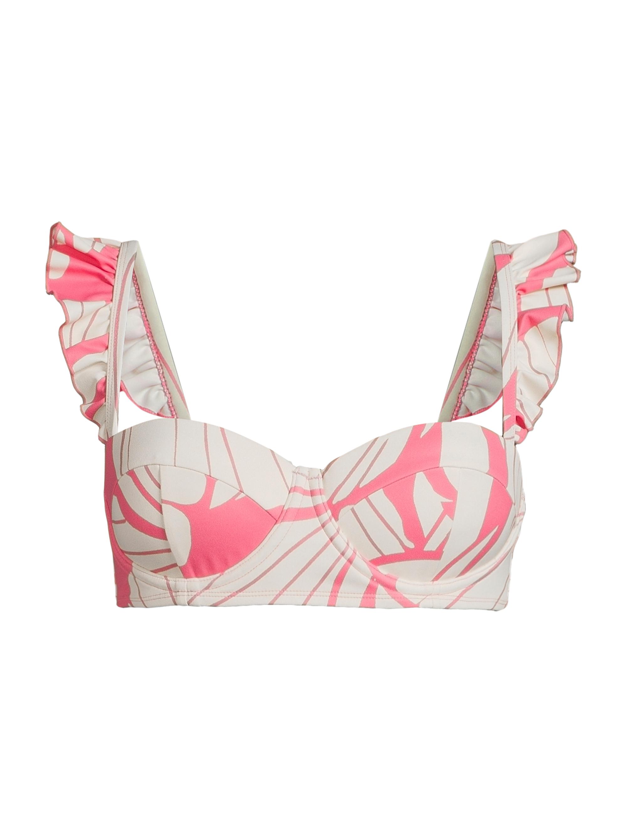 Hutch Women's Wila Floral Ruffle Bustier Bikini Top - Coral Block Print Plumeria