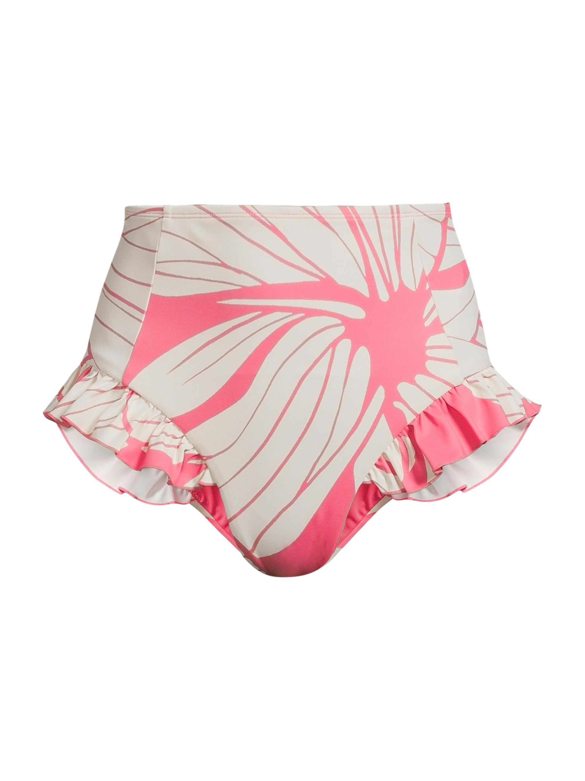 Hutch Women's Wila Floral Ruffle Bikini Bottom - Coral Block Print Plumeria