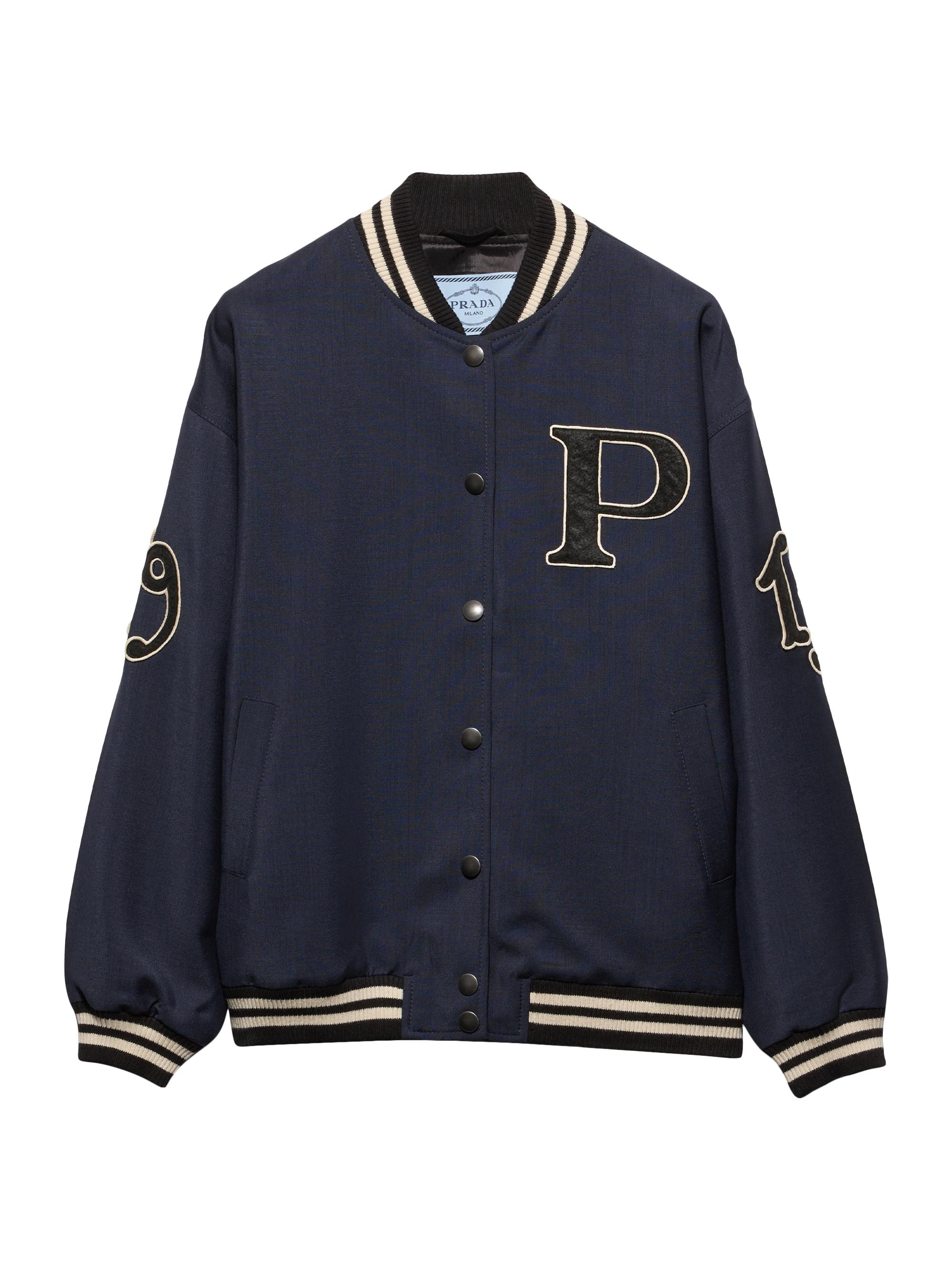 Prada Women's Kid Mohair Bomber Jacket with Patches - Blue
