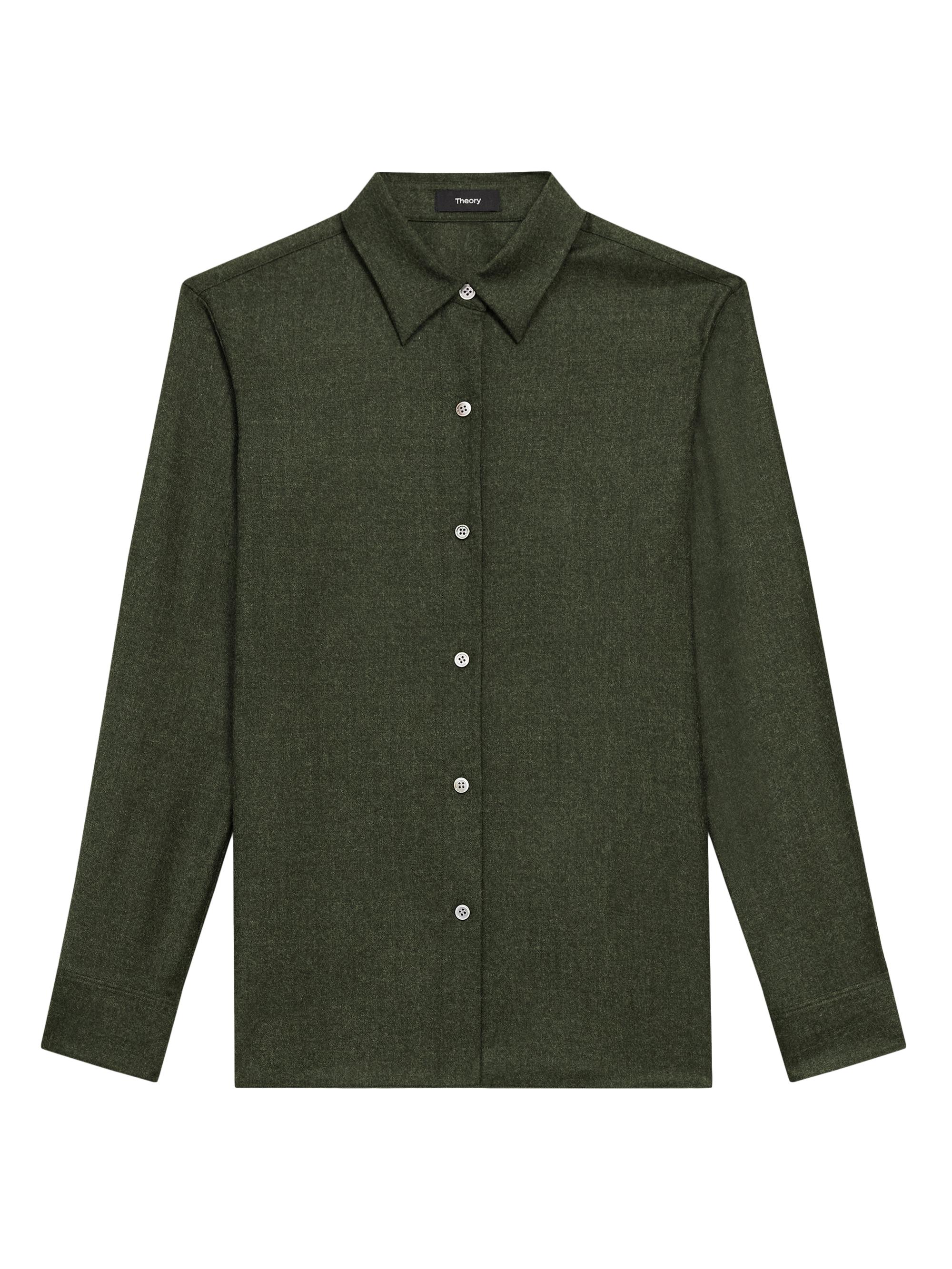 Theory Women's Virgin Wool Long-Sleeve Shirt - Hunter Green Melange