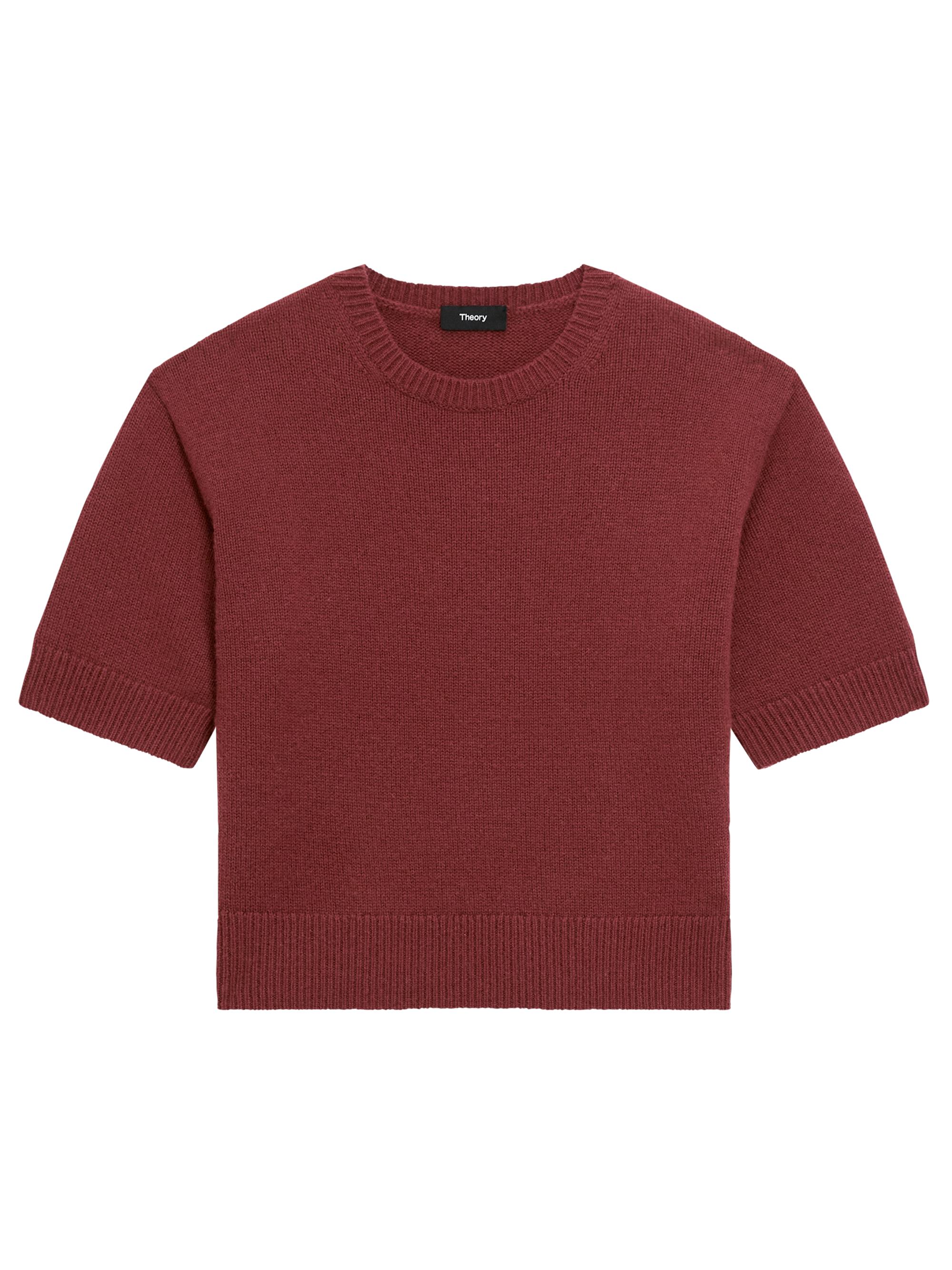 Theory Women's Cashmere Knit Crop T-Shirt - Oxblood Red