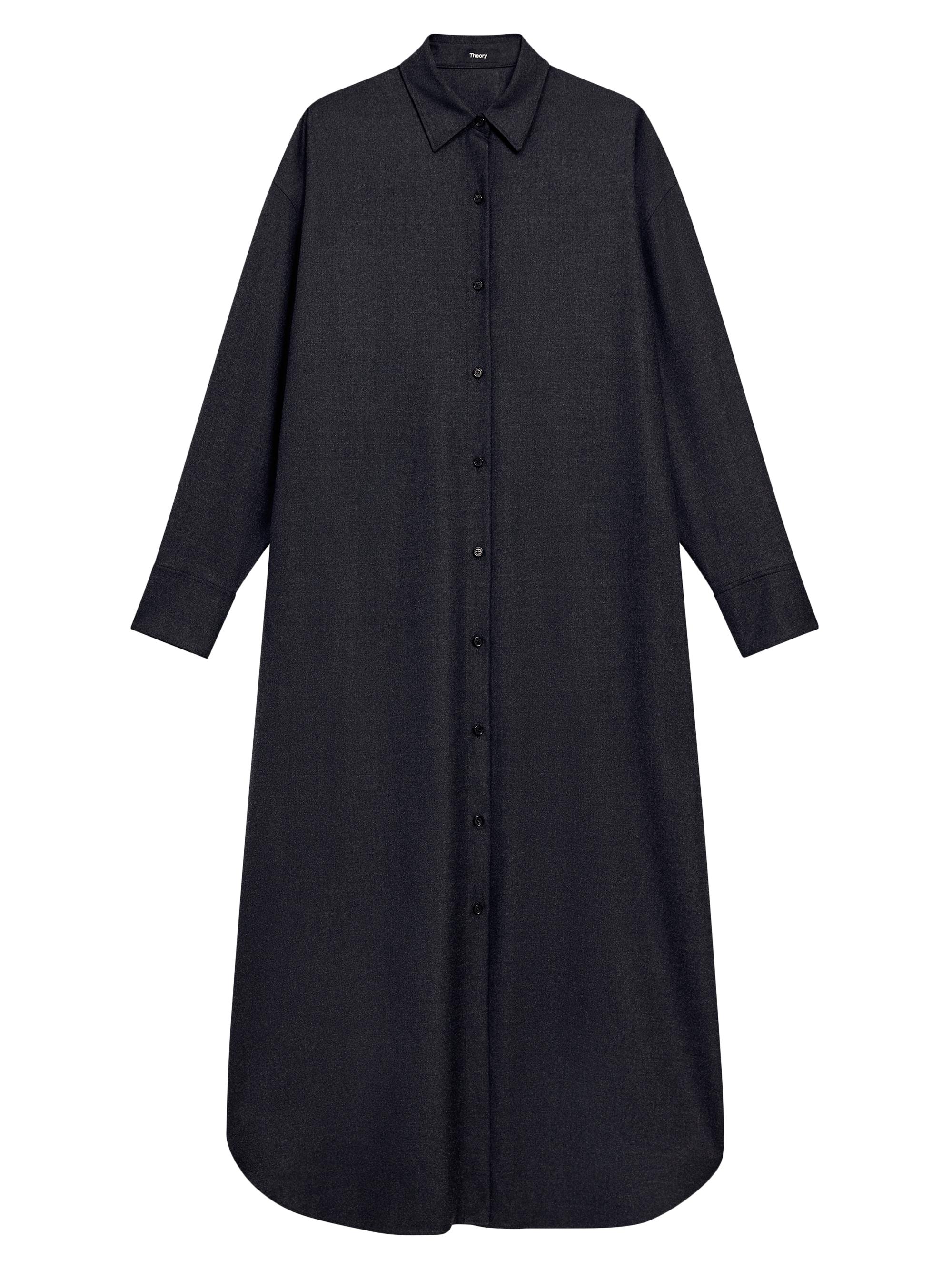 Theory Women's Oversized Wool-Blend Maxi-Shirtdress - Charcoal Melange