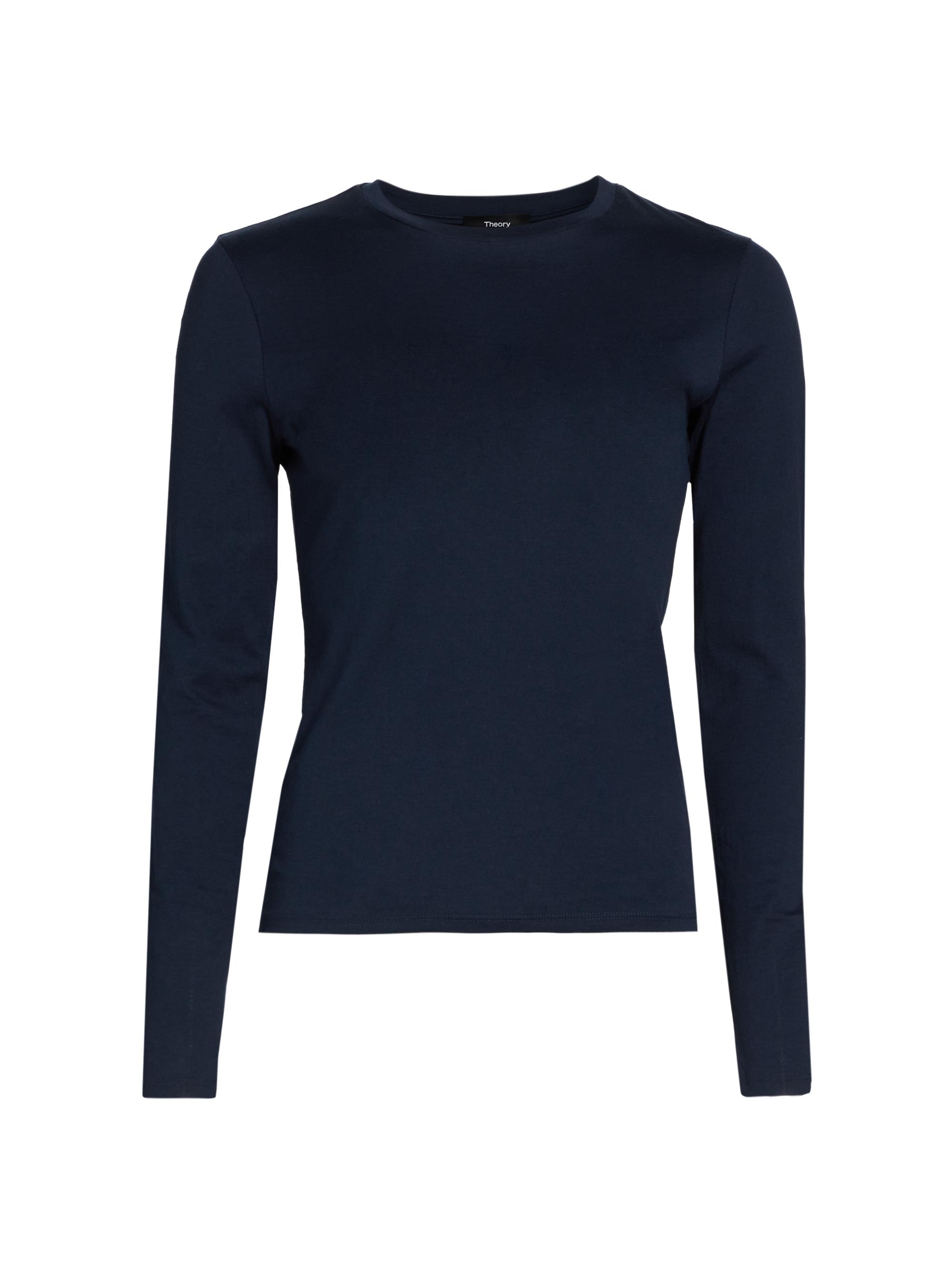 Theory Women's Tiny Cotton Long-Sleeve T-Shirt - Dark Denim