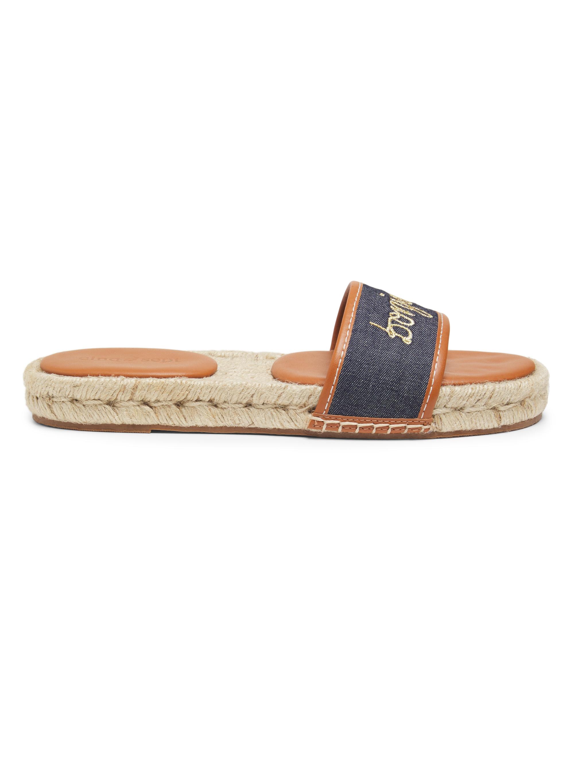 CINQ A SEPT Women's Josephine Denim Leather-Trimmed Espadrille Slides - Indigo Cognac  Sandals