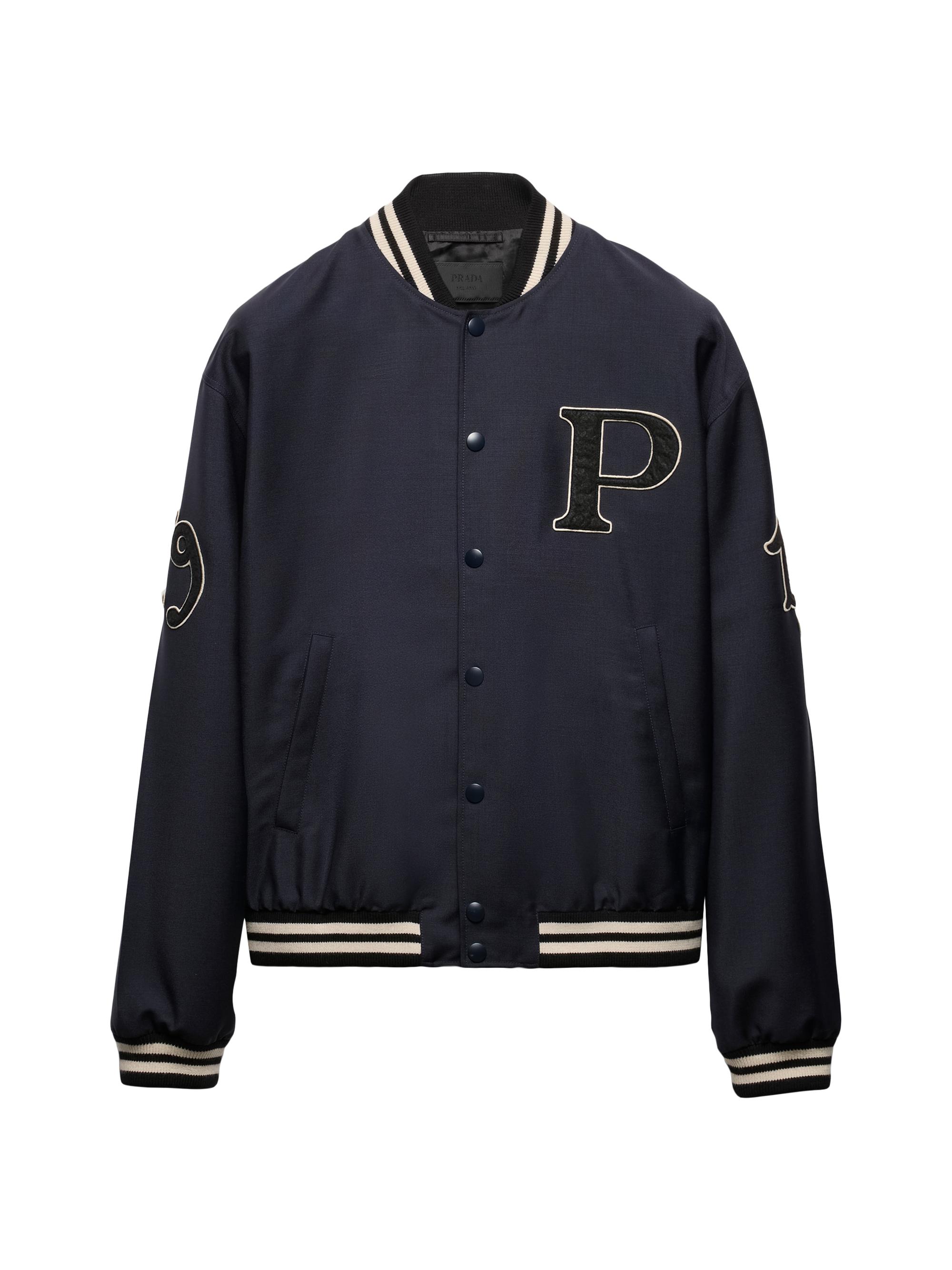 Prada Men's Mohair Wool Bomber Jacket with Patch - Blue