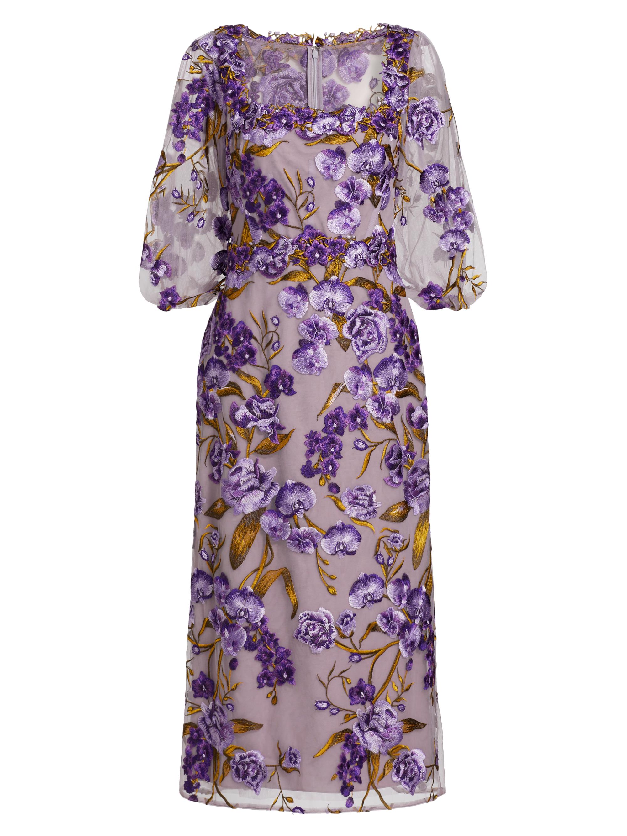 Marchesa Notte Women's Orchid & Rose Embroidered Tulle Cocktail Dress - Purple