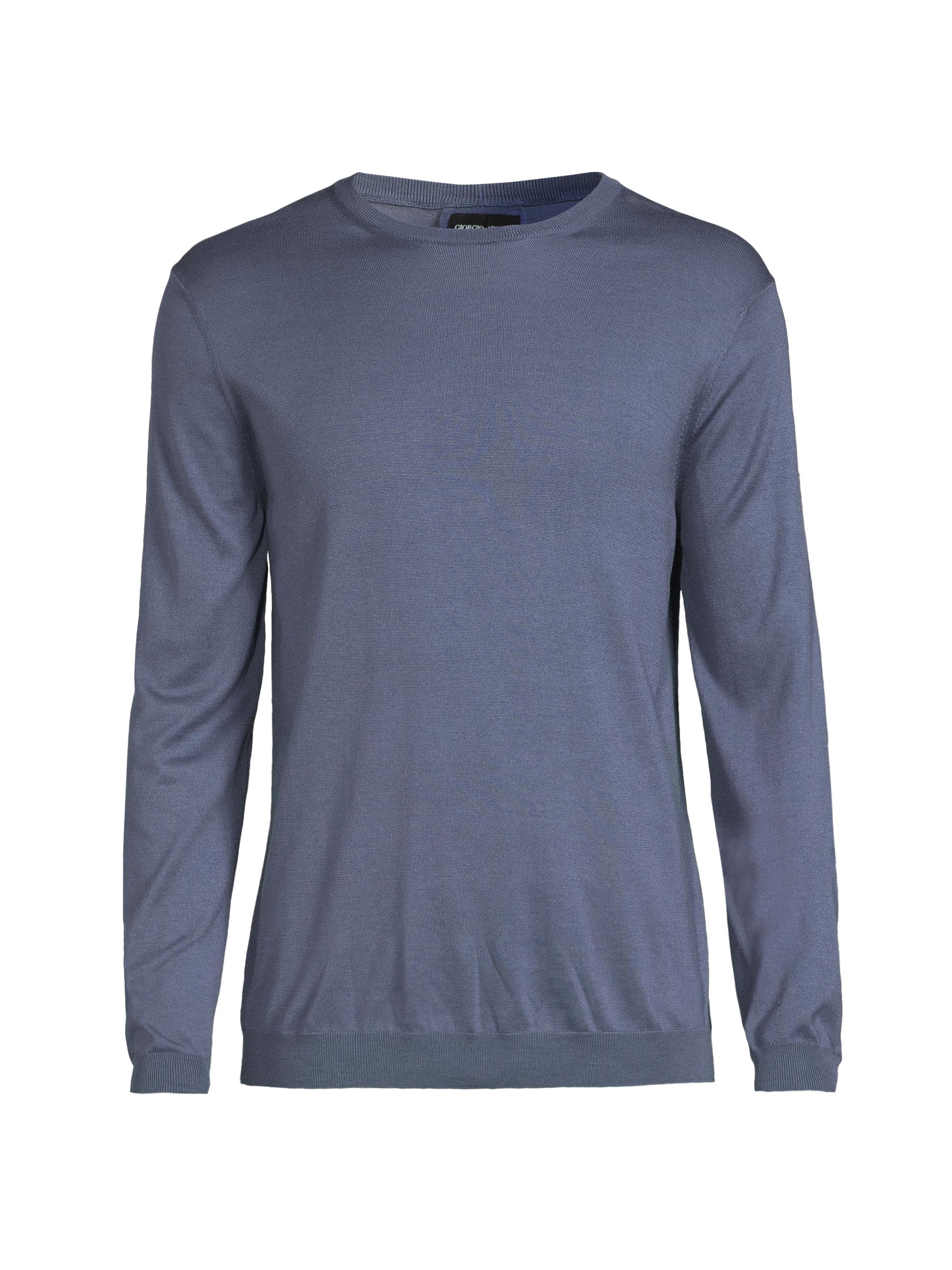 Giorgio Armani Men's Silk-Cotton Crewneck Sweater - Blue