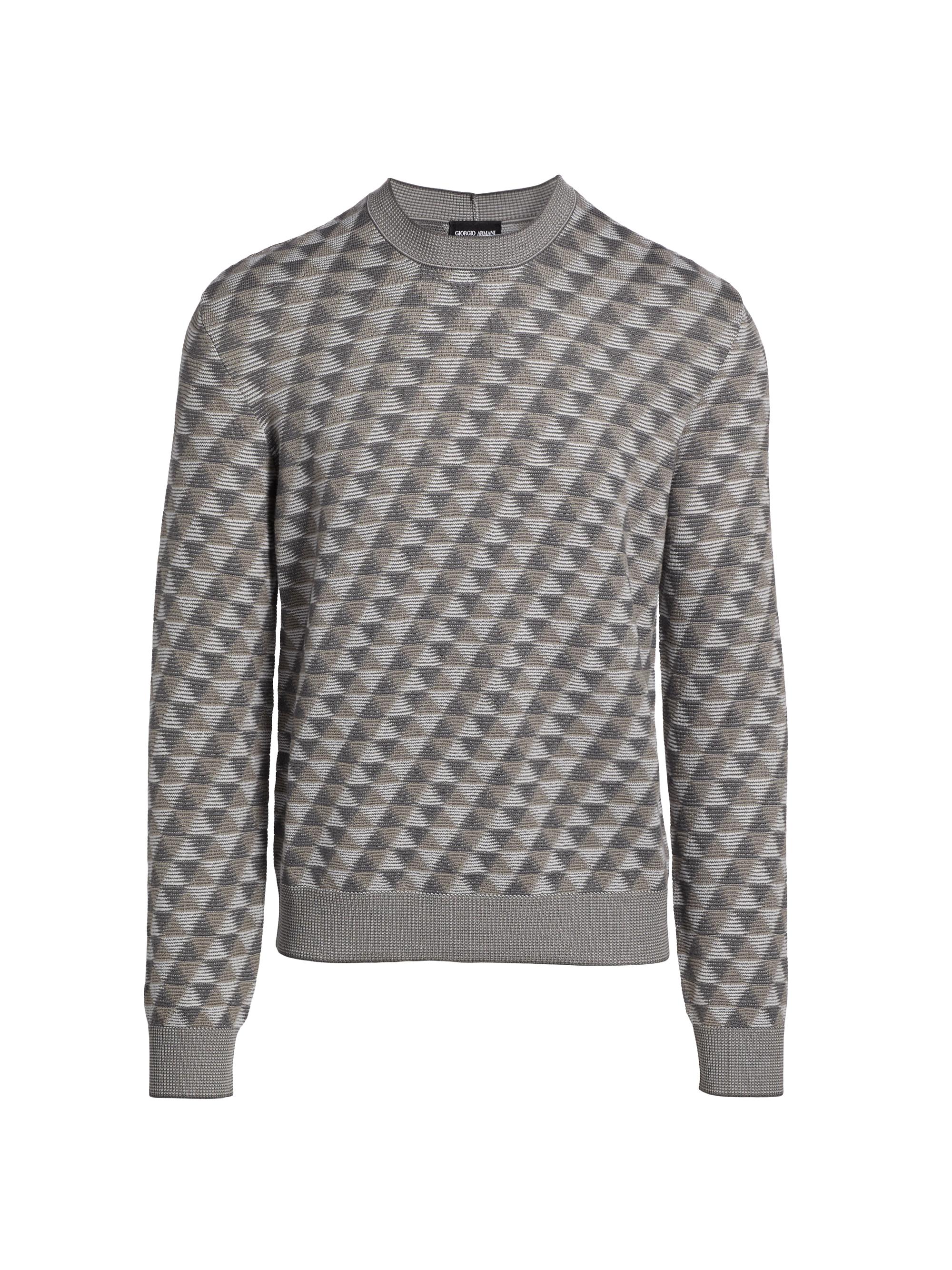 GIORGIO ARMANI 高級カシミヤ セーター グレイ Giorgio Armani Geo Print Crewneck Sweater | Saks Fifth Avenue