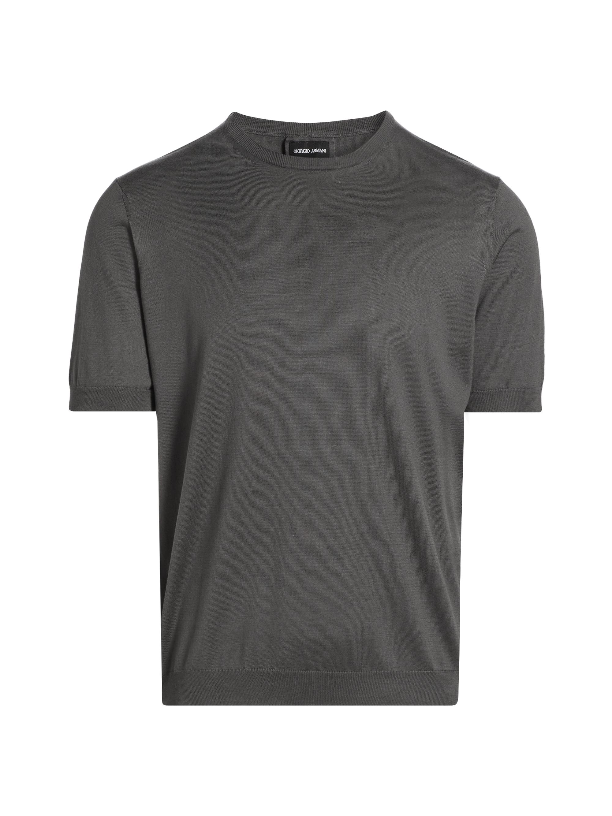 Giorgio Armani Men's Cotton-Silk Short-Sleeve Sweater - Grey