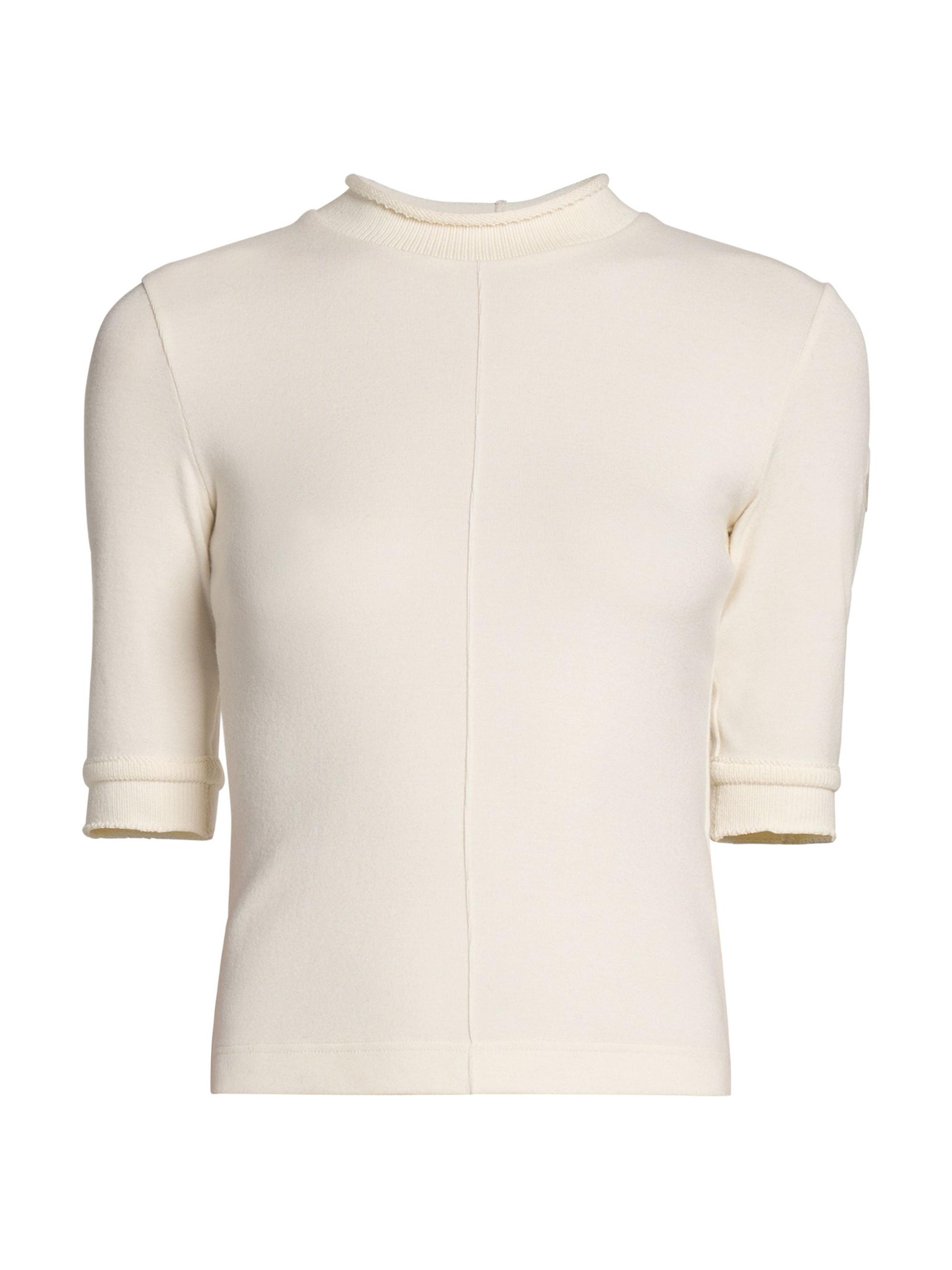 Moncler Women's Ribbed Wool Blend 3/4 Sleeve T-Shirt - White