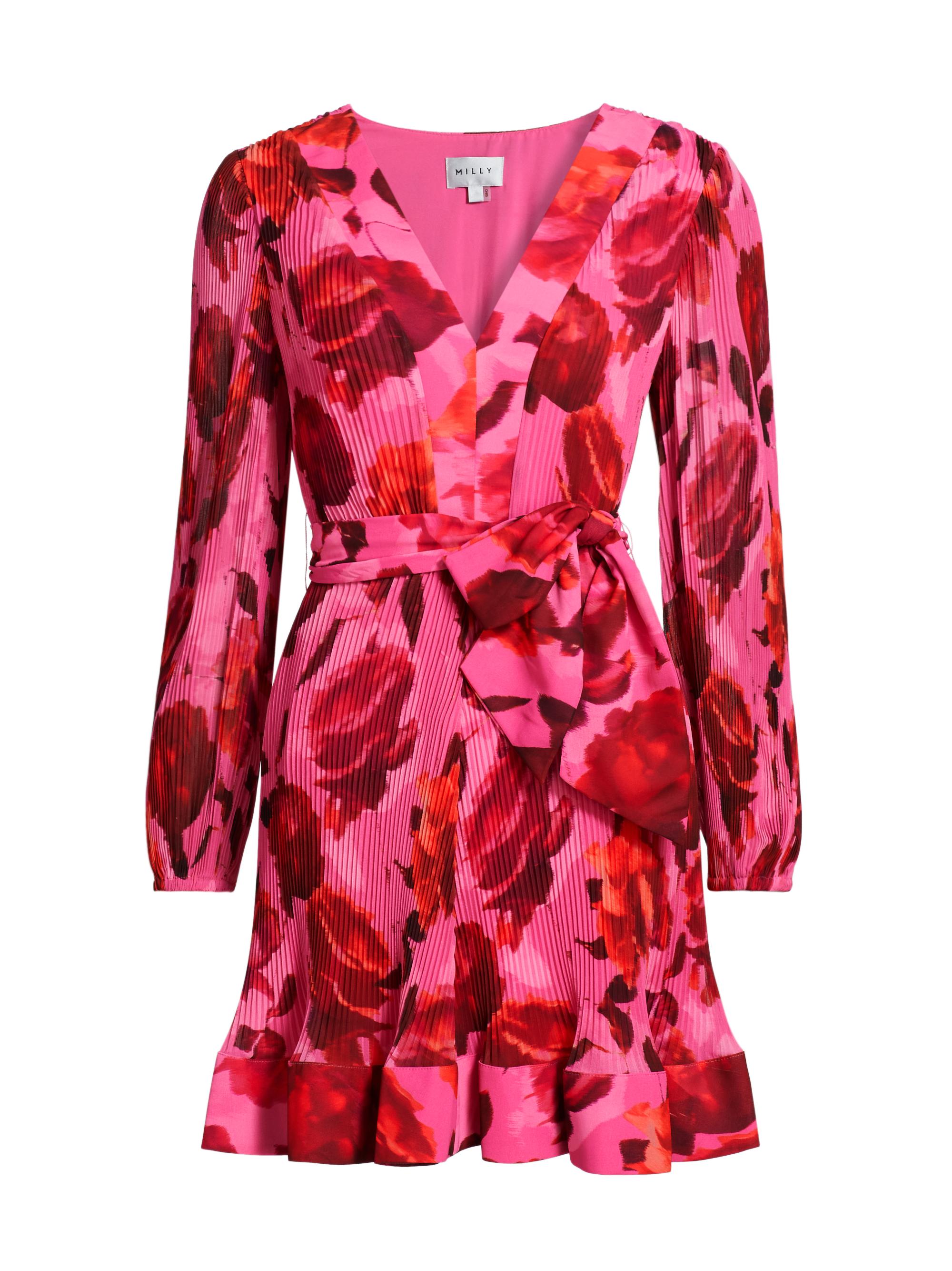 Milly Women's Liv Blurred Blossom Pleated Minidress - Pink Multi