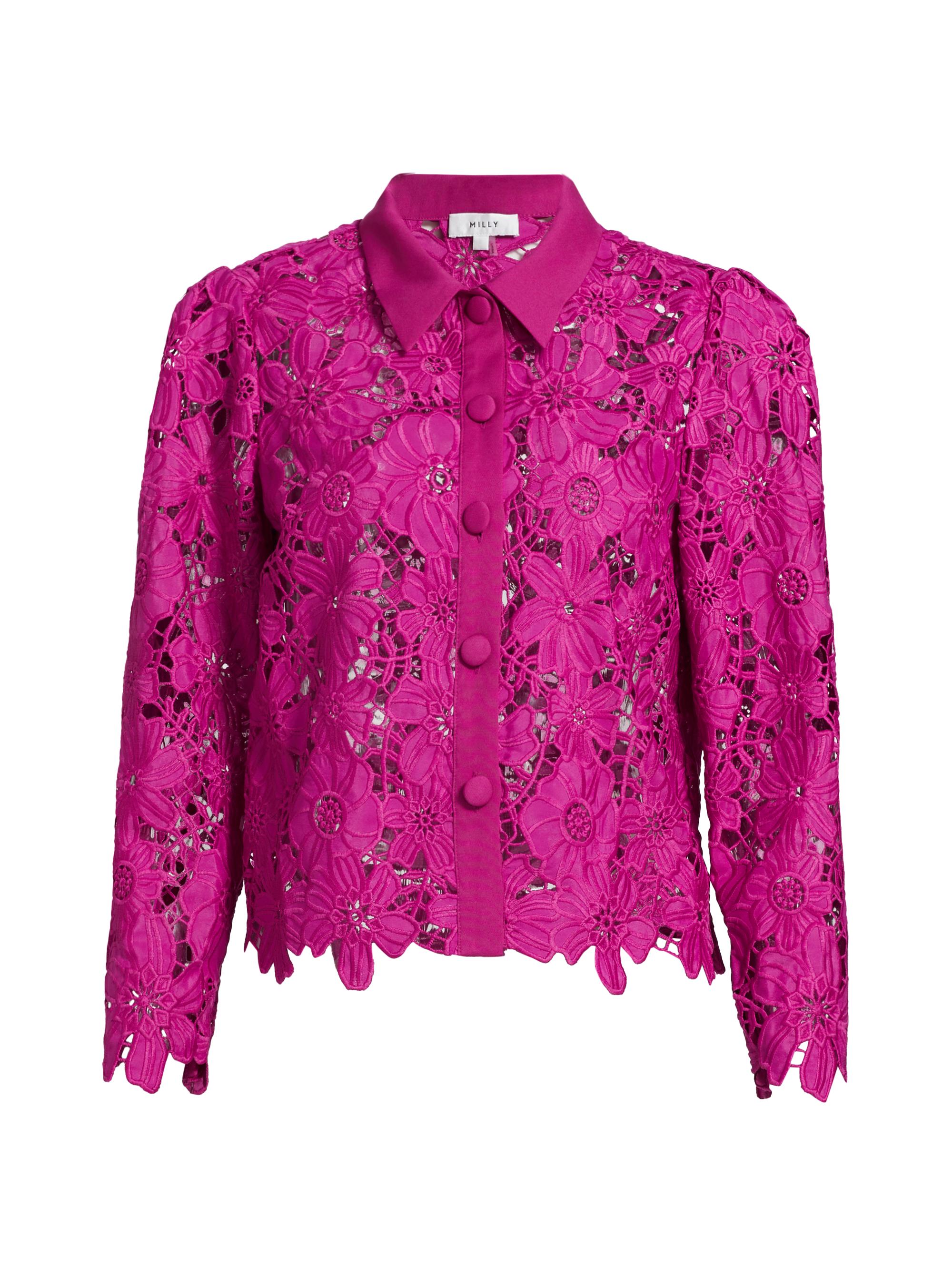 Milly Women's June Lace Button-Front Shirt - Fuchsia