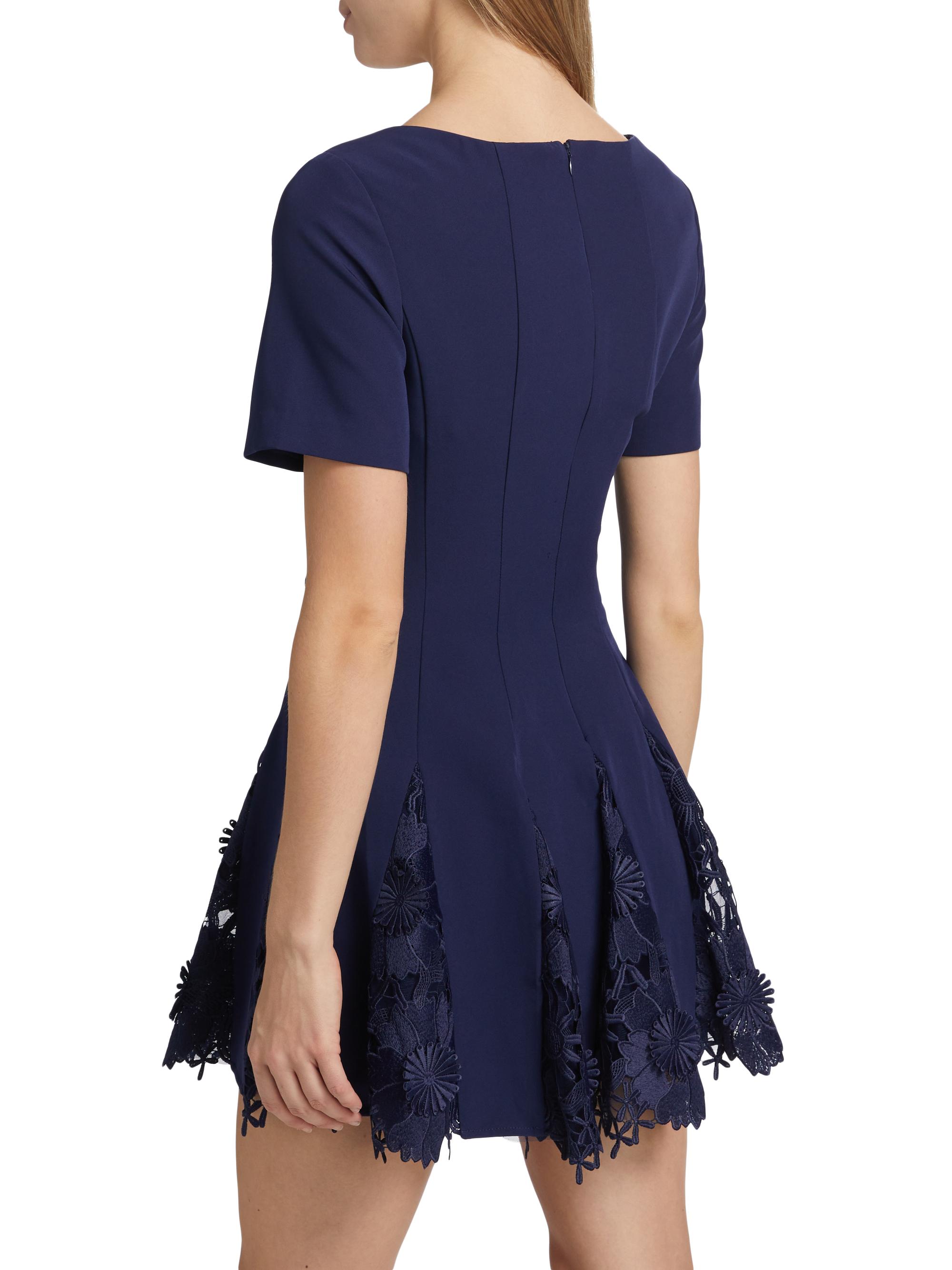 milly diamond cut flare dress Milly Faux Leather Trim Dress - Black main image 1