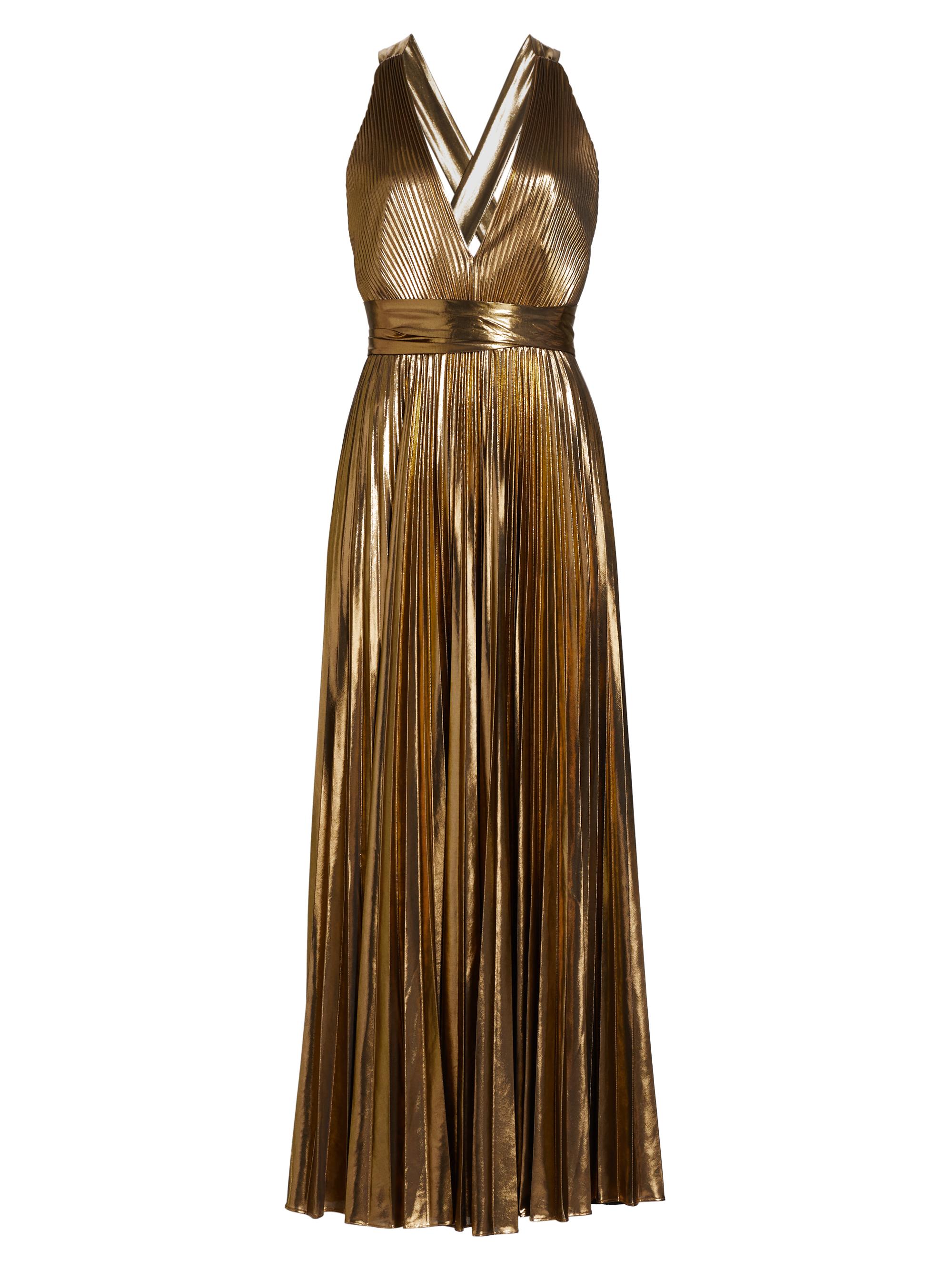 Milly Women's Oria Metallic Pleated Lamé Maxi Dress - Gold