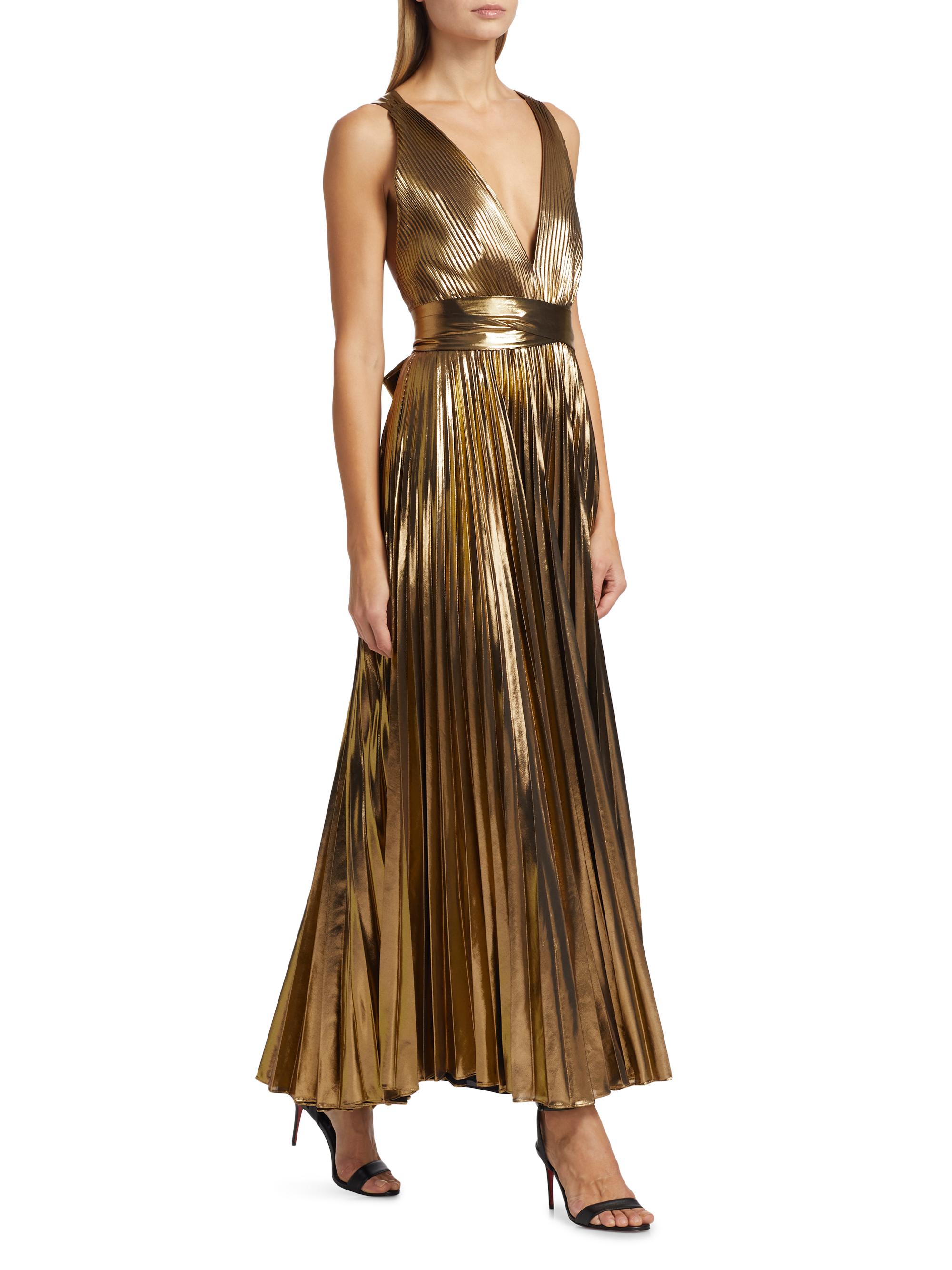 Milly Oria Metallic Pleated Lam Maxi Dress | Saks Fifth Avenue