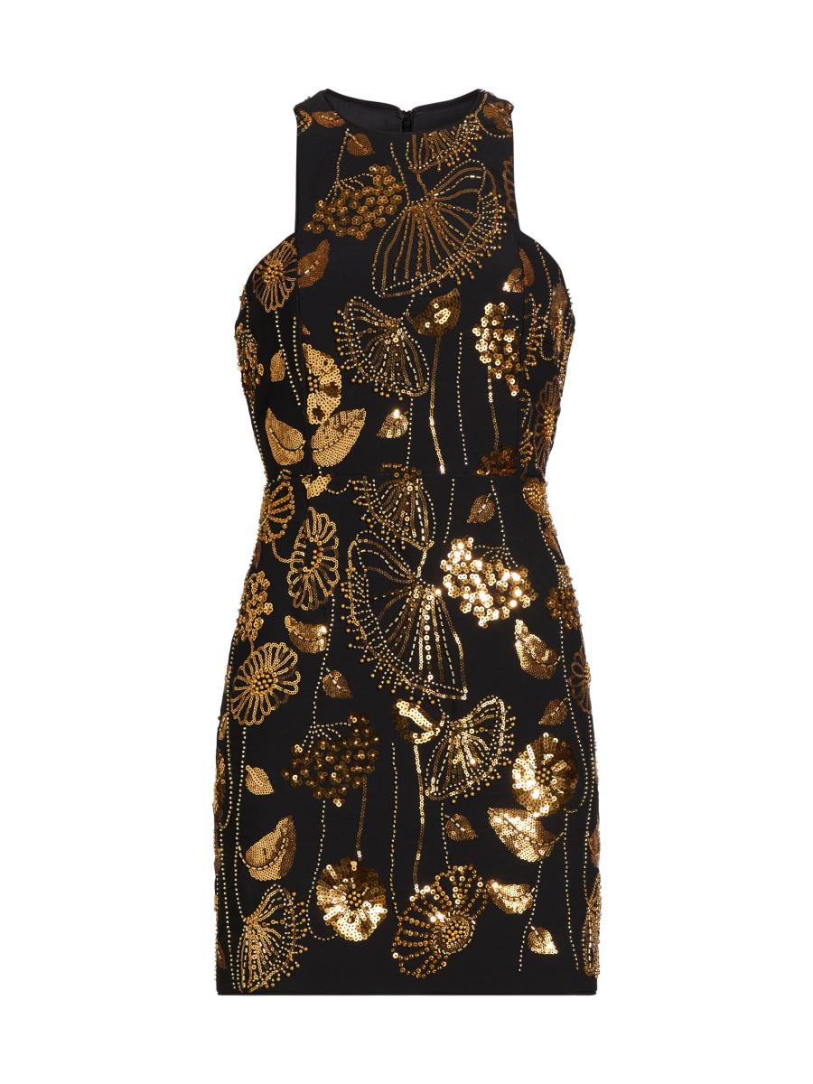 Fendi★素敵！Navy Paillettes/Sequins/Wool Sleeveless Dress Sequin One-Shoulder Cutout Sheath Dress | David's Bridal