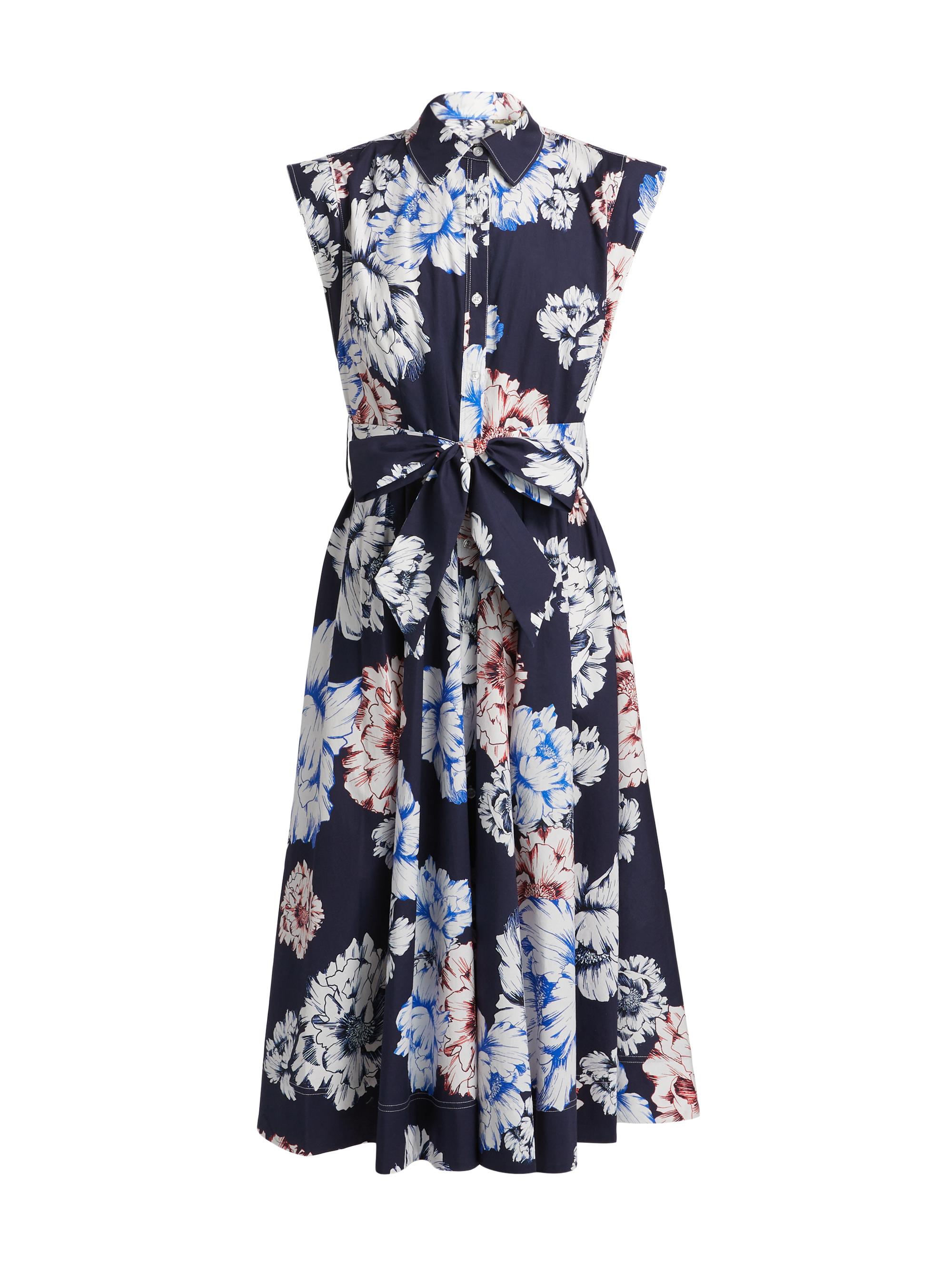 Milly Women's Jules Printed Poplin Midi-Dress - Navy Multi