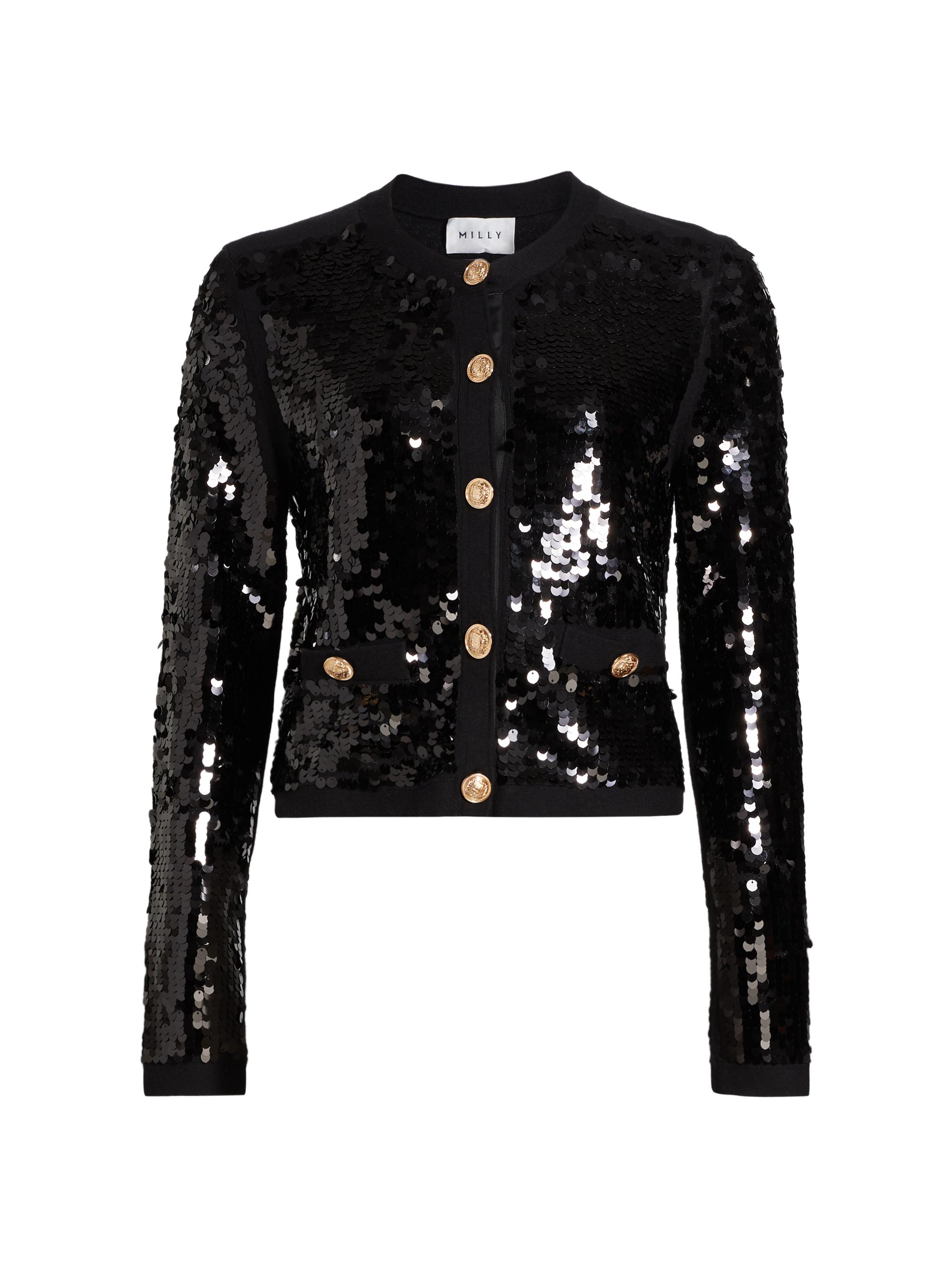 Milly Women's Iman Sequined Button-Down Cardigan - Black